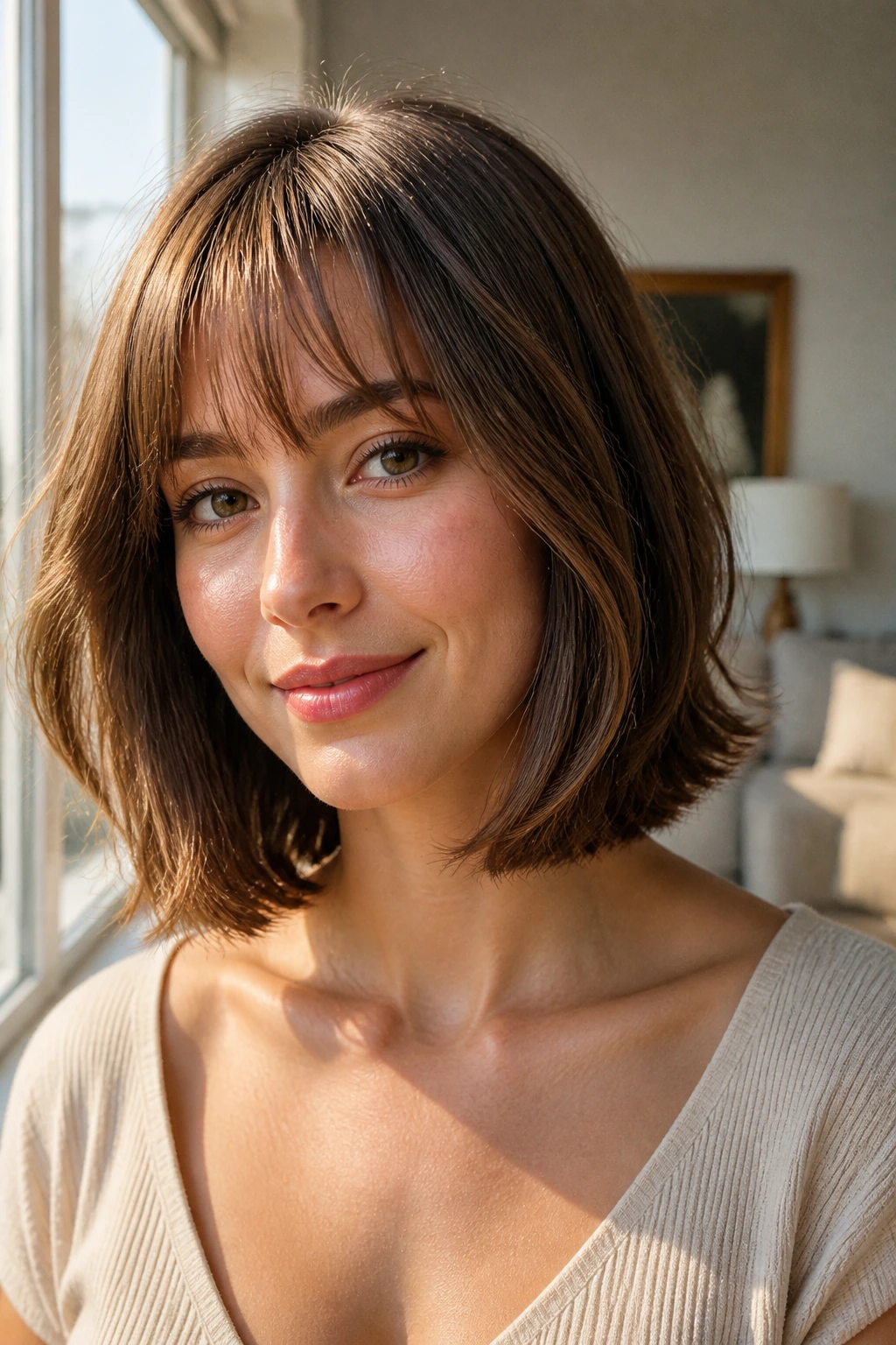 Portrait showing collarbone-length lob that frames the neck