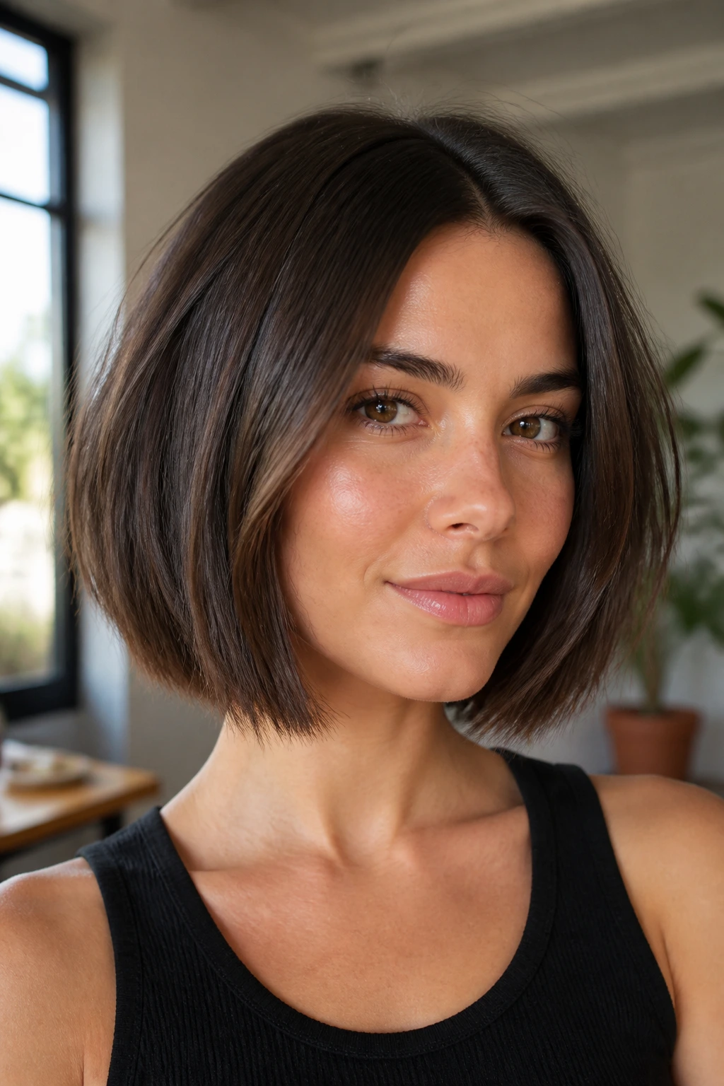 Portrait of a real person with a defined textured lob that holds its shape
