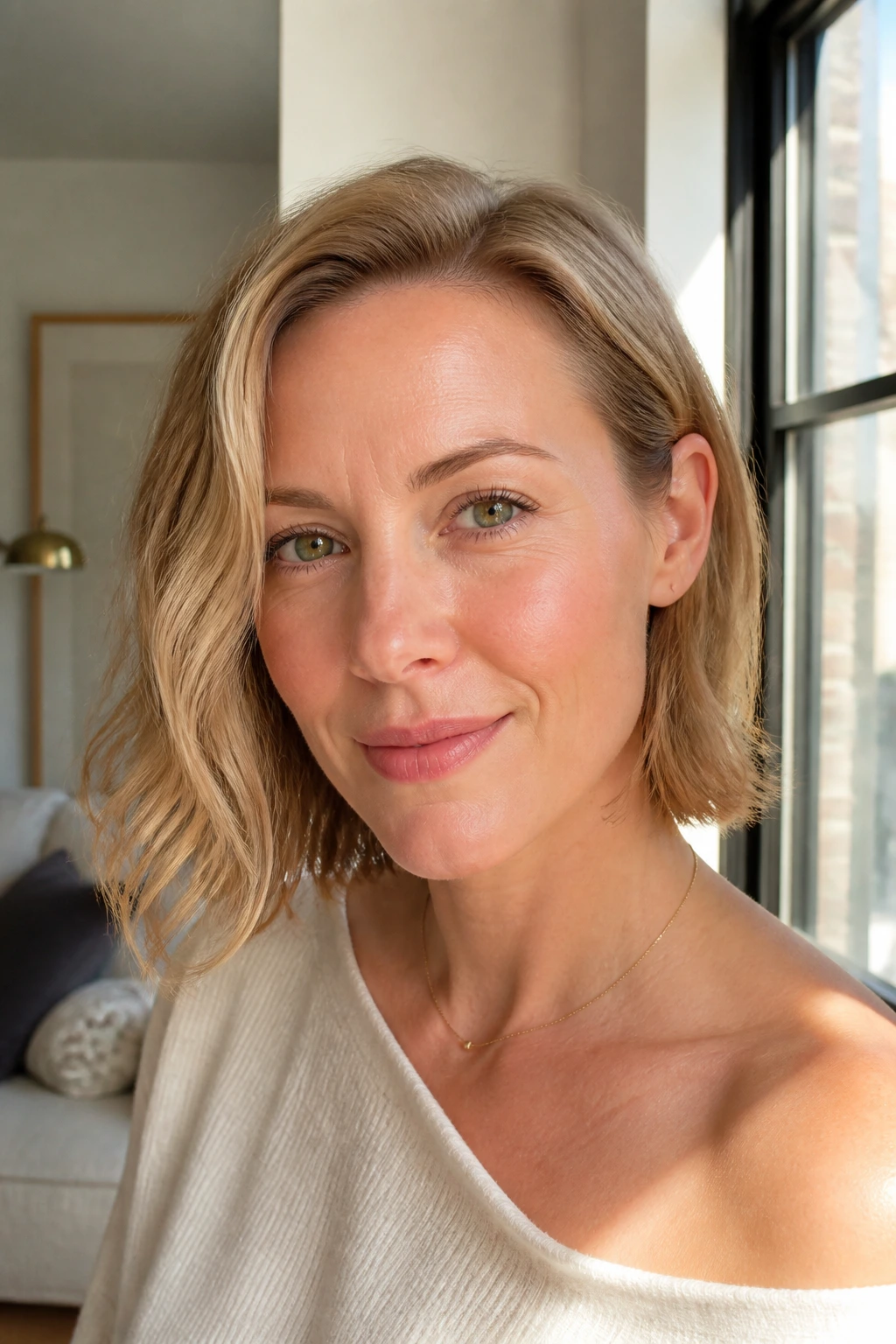 Close-up of a real woman with a tucked-behind-ear lob and gentle curve