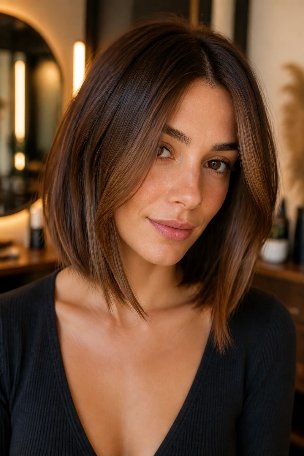 Real woman with subtle face-framing lob tweaks