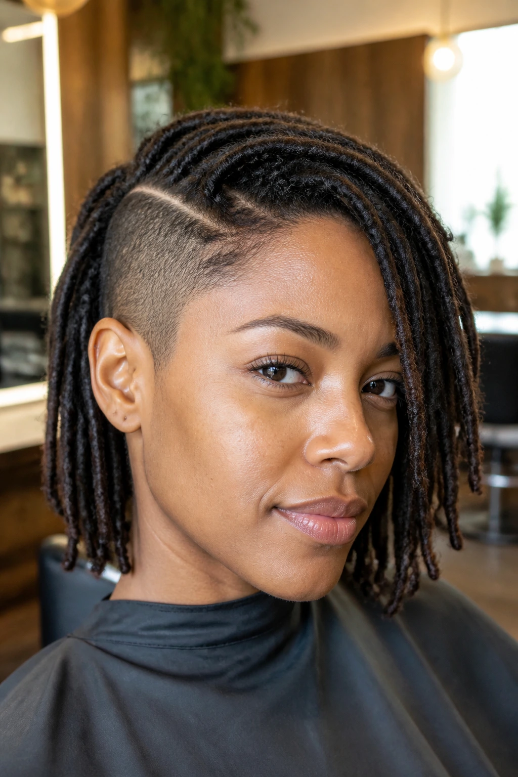 Close-up of loc bob with side undercut on a real person