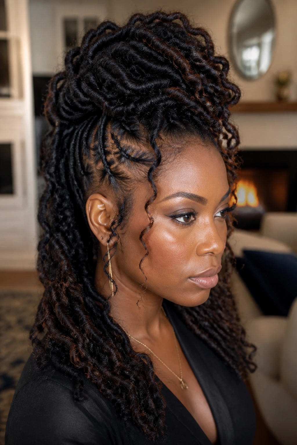 Real person with loc crown hawk hairstyle.