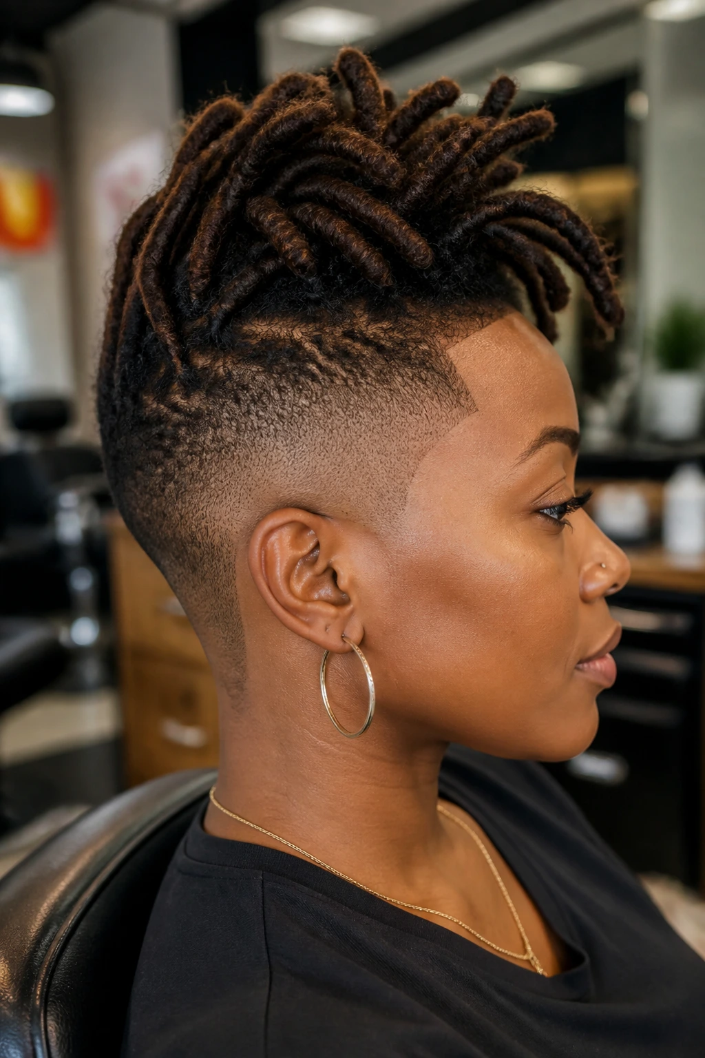 Close-up portrait of a person with a tight loc fade and top locs