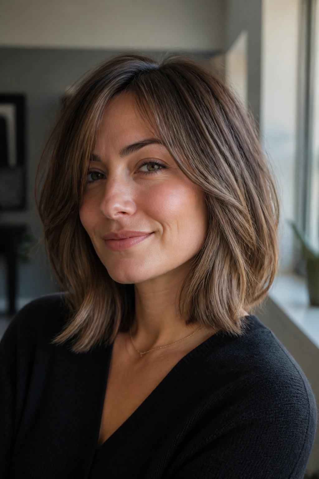 Woman with a collarbone-length lob showing a versatile low-commitment cut