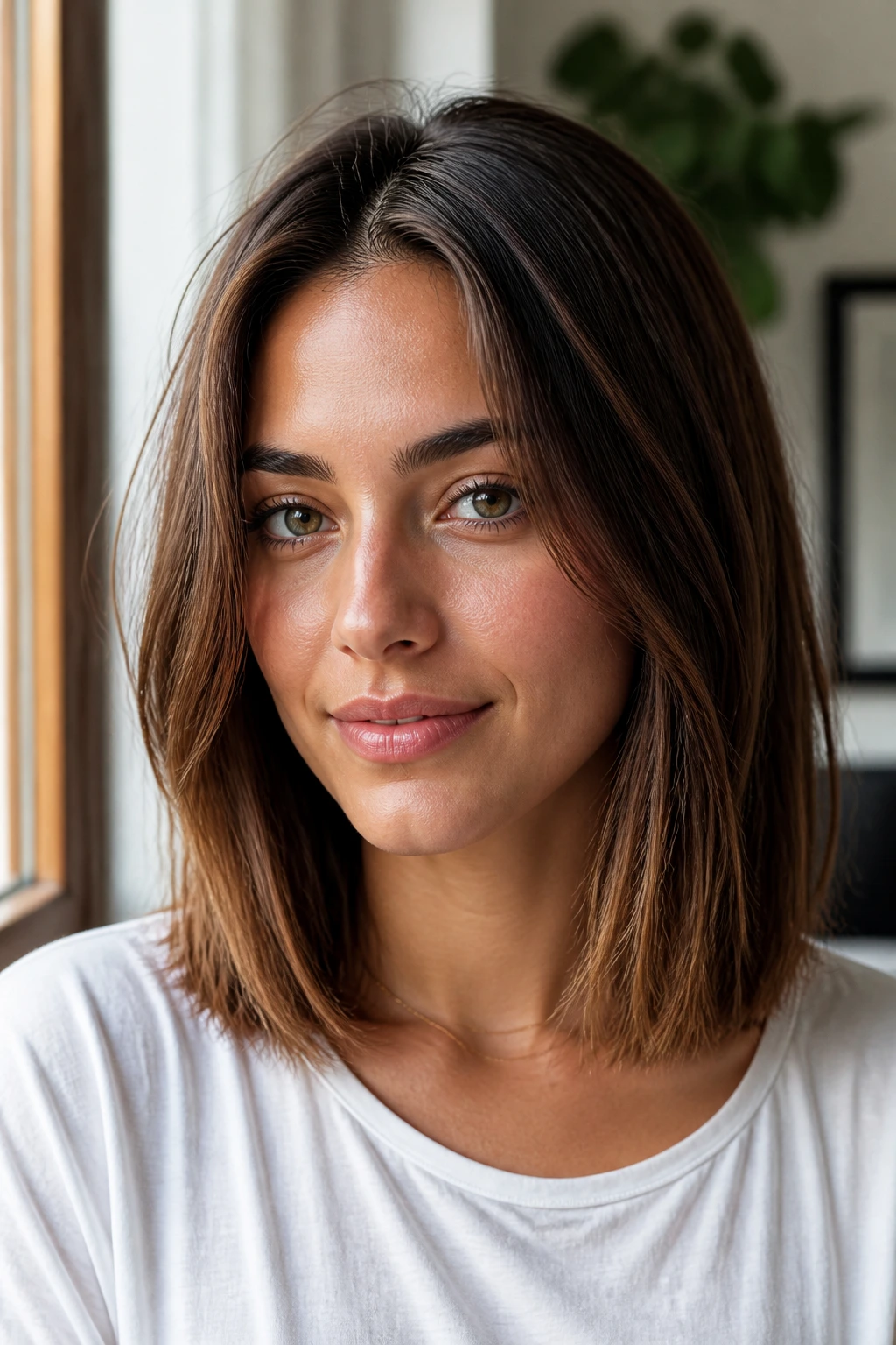Portrait of a person with a long bob that grows out well and holds a clean shape
