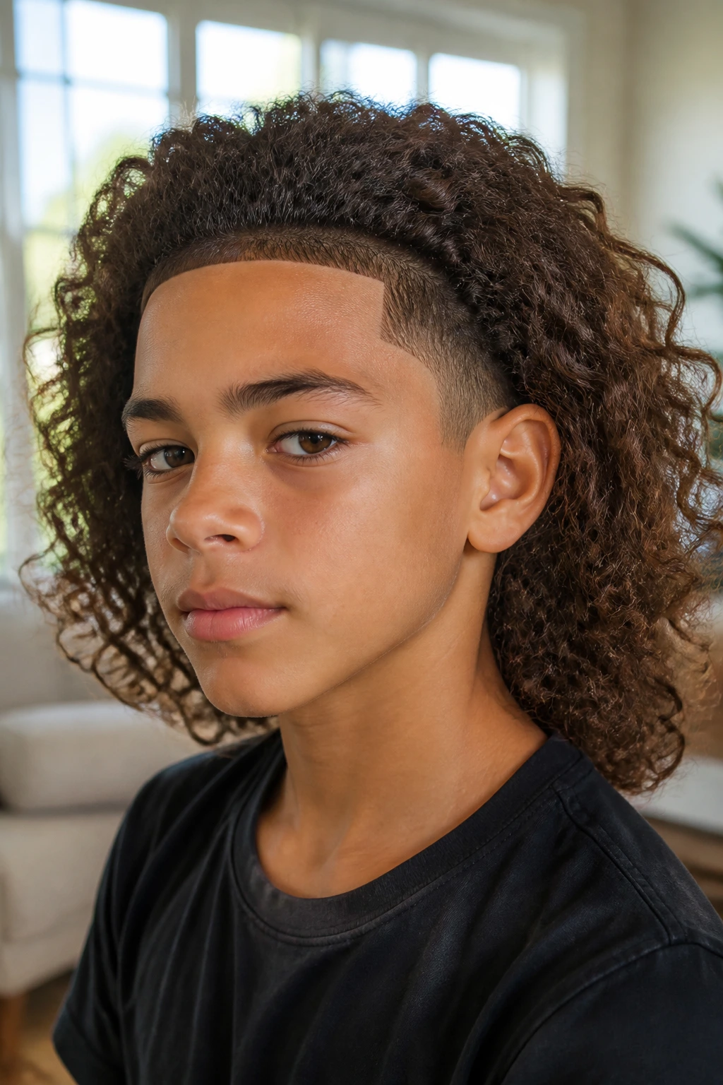 Portrait of a boy with long curls and a clean shape-up