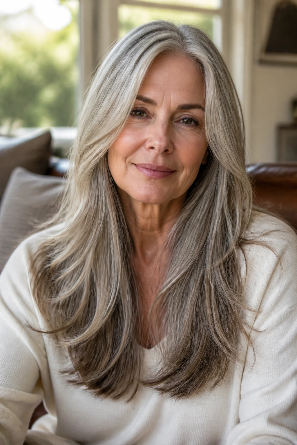 Close-up portrait of a woman with long hair showing a clean perimeter and subtle layers