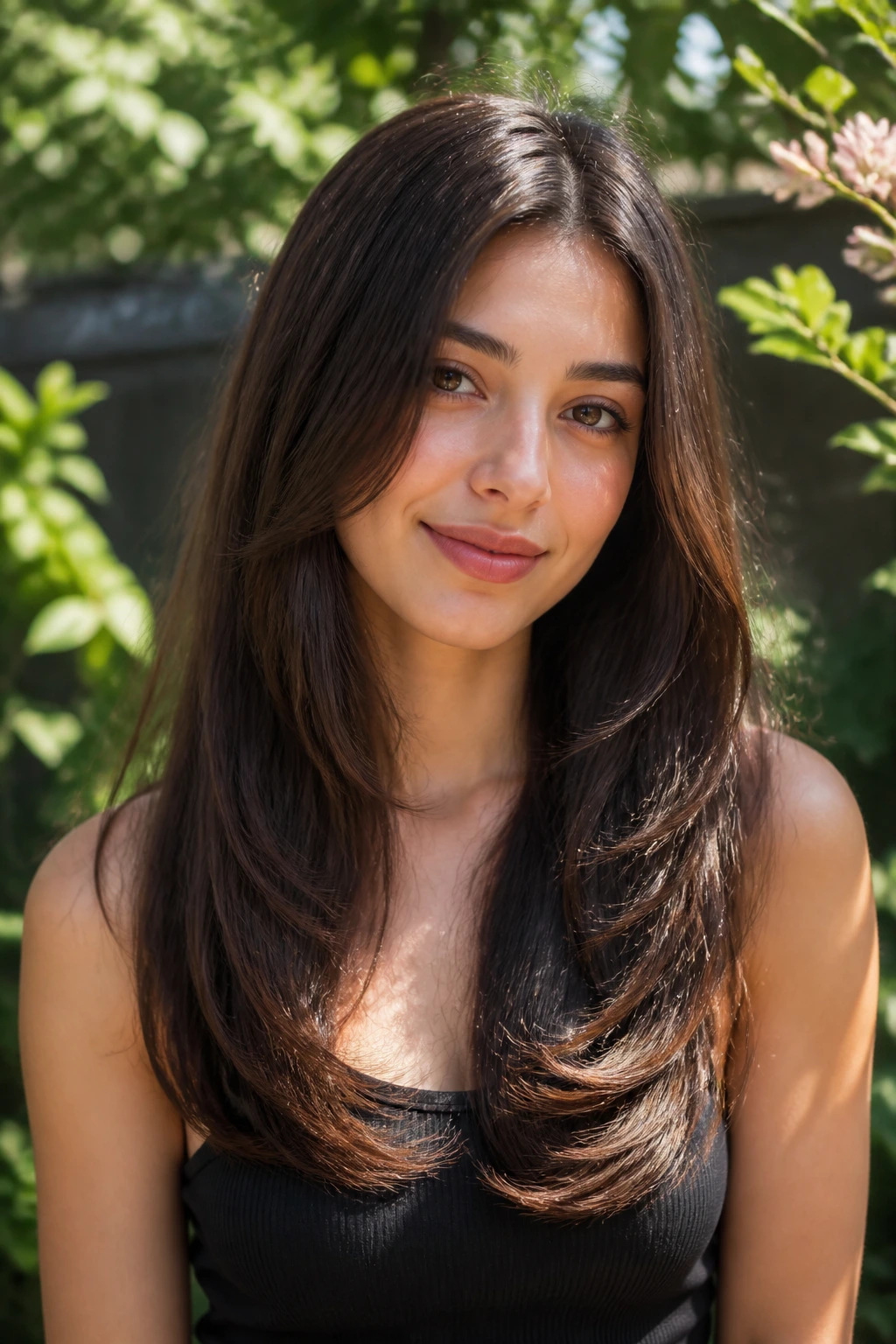 Close-up of long hair with U-shaped ends on a real person outdoors