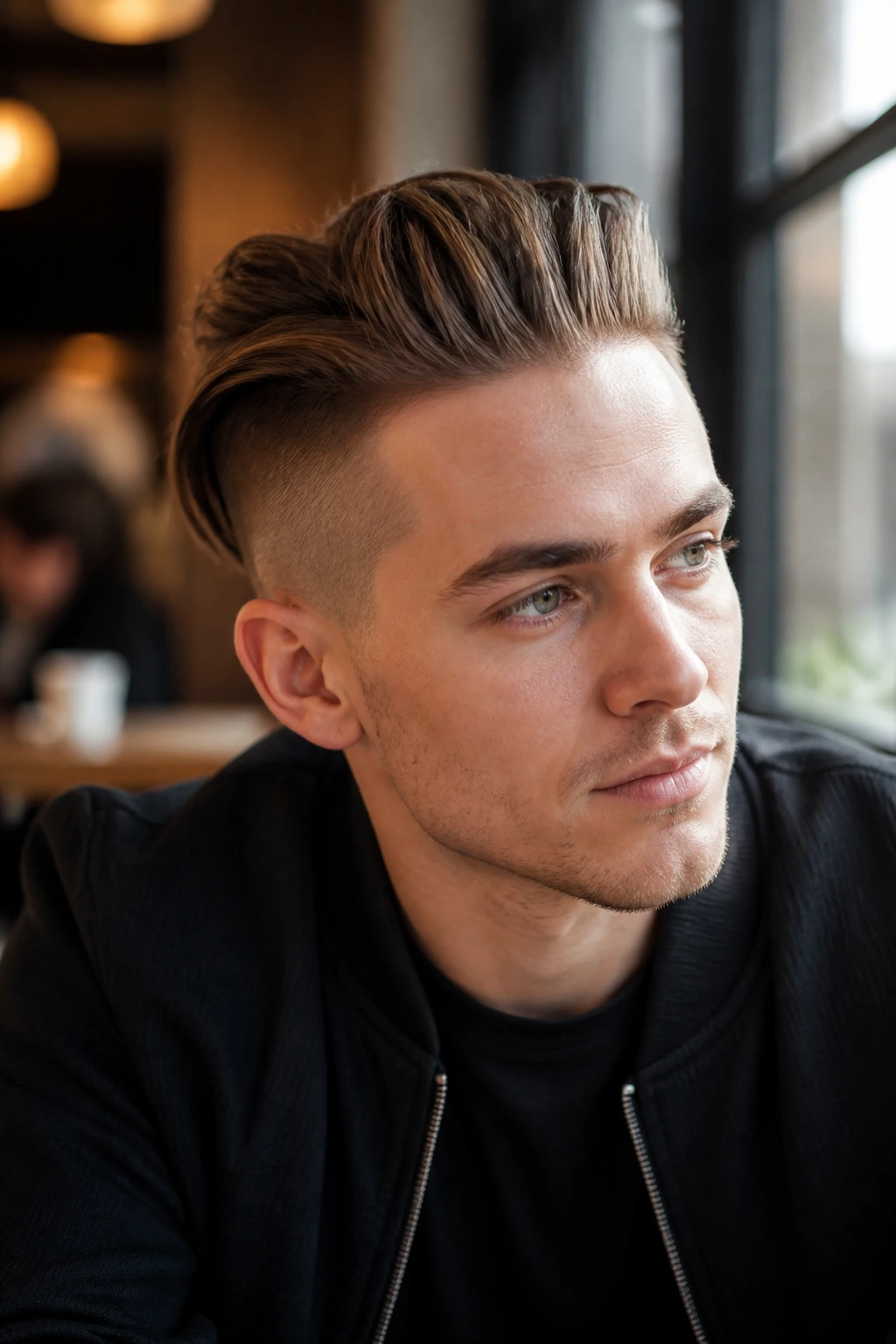 Portrait of person with long-on-top undercut swept-back top