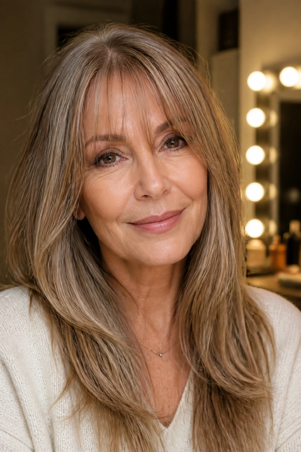 Real woman with long see-through bangs