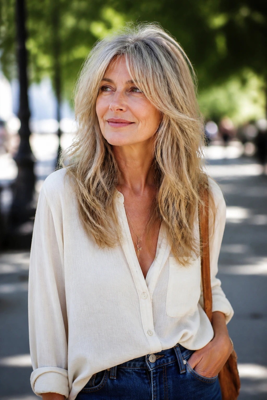 Real woman with long shag and gentle crown in a portrait