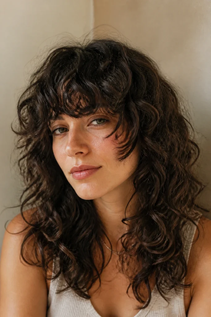 17 Curly Hair With Bangs for Round Faces