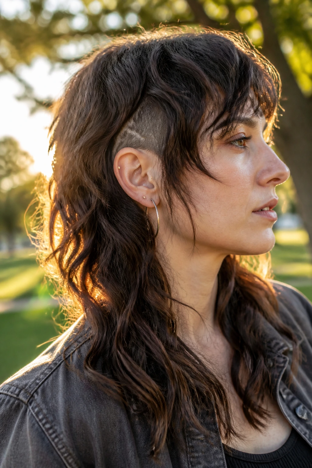 Portrait of a person with long shag and peekaboo undercut