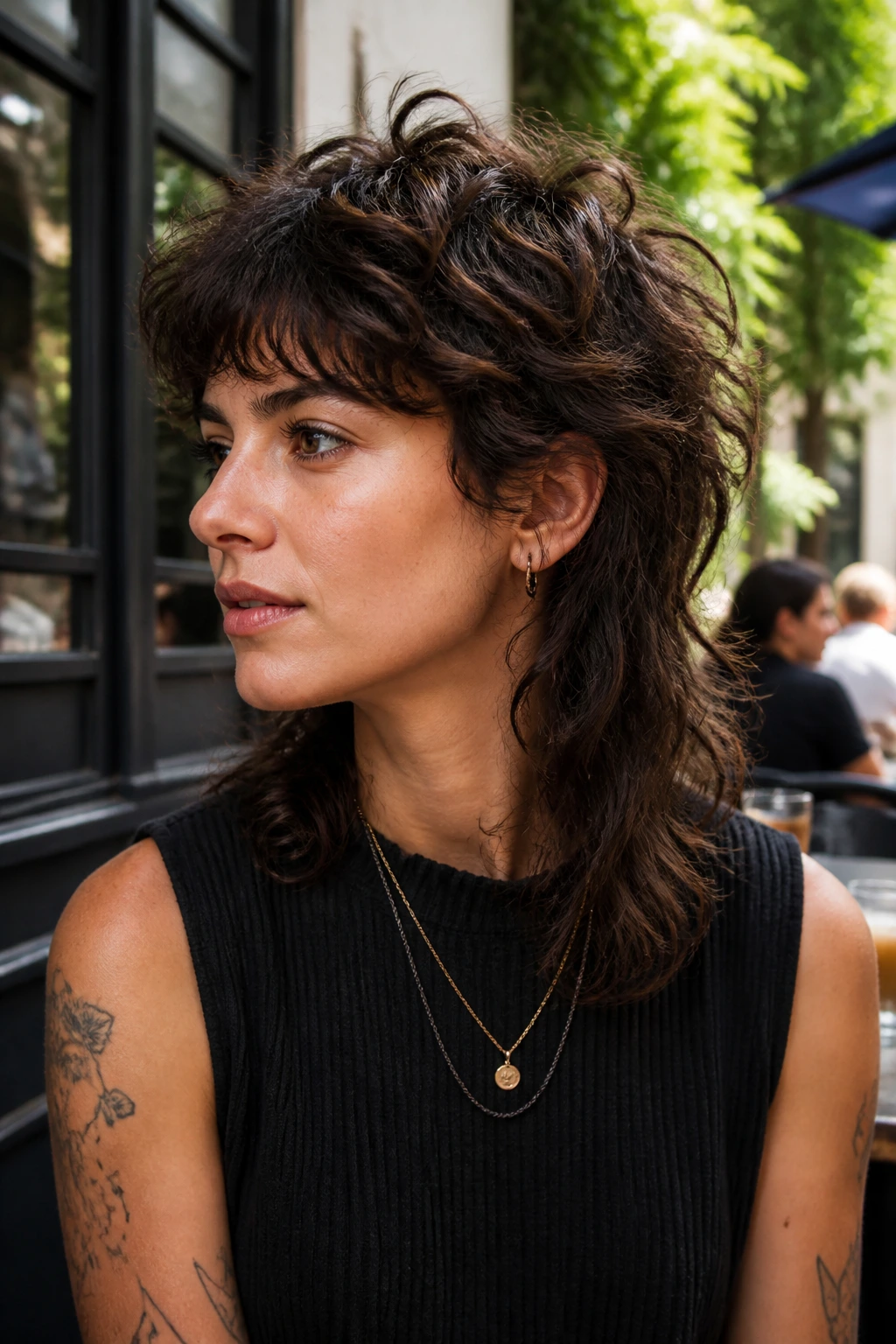 Portrait of a real person with a long-top mullet shag