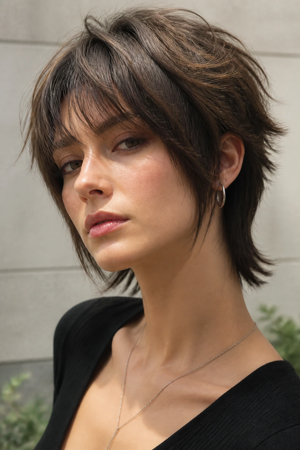 Close-up of a real person with a long-top short-back wolf cut