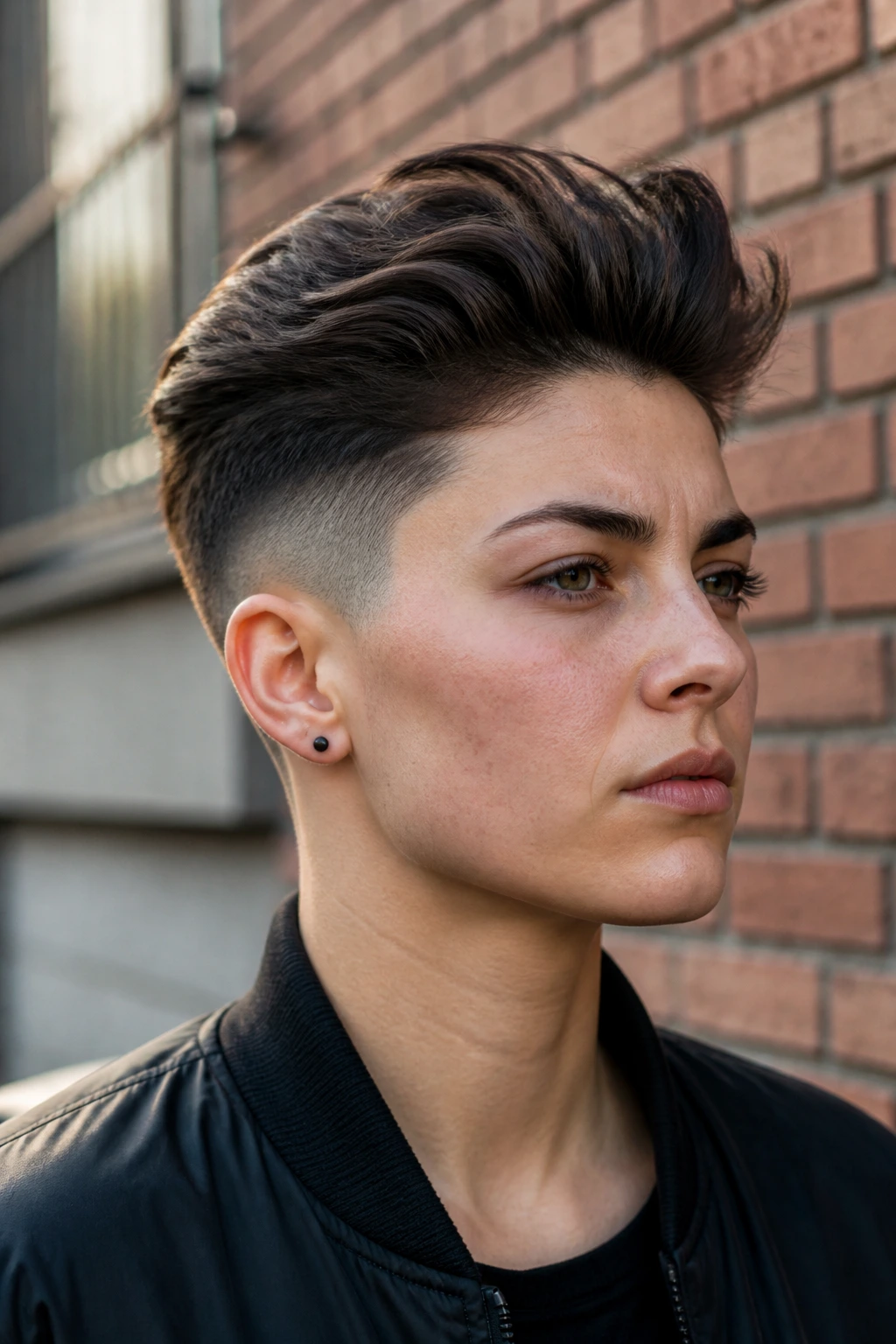 Close-up portrait of Long-Top Taper Fade hairstyle on a real person