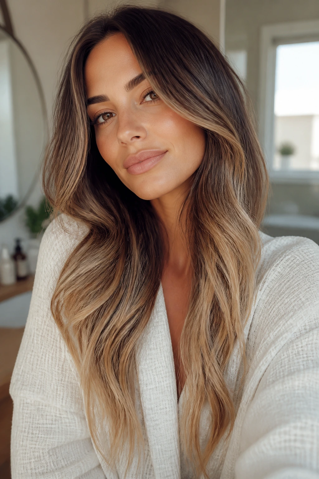 Portrait of a woman with long ombre hair, soft fade between appointments