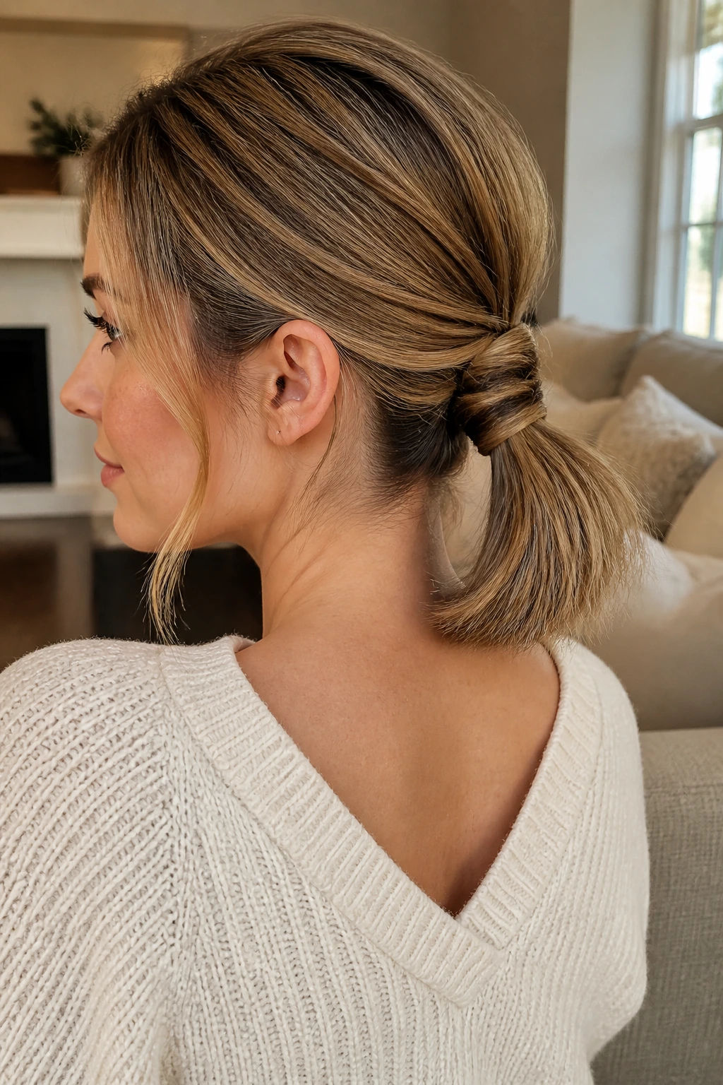 Loop-Through Low Pony: looped through ponytail at the base