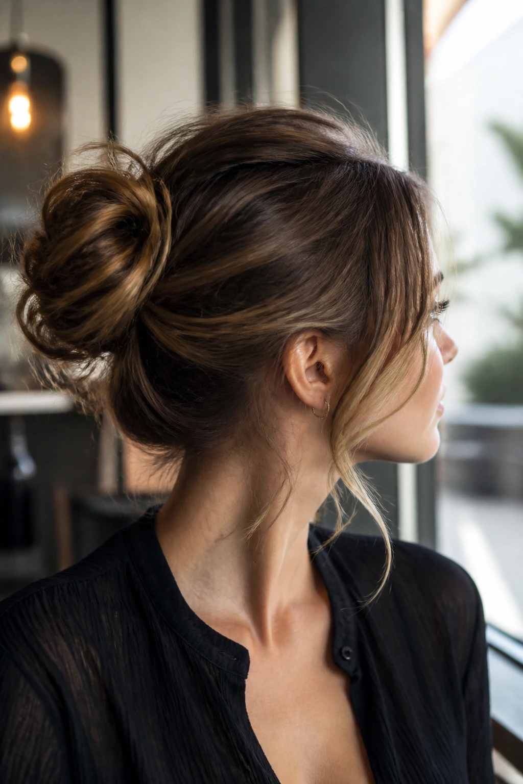 Close-up of Loose Ballet Bun showing soft edges and visible waves