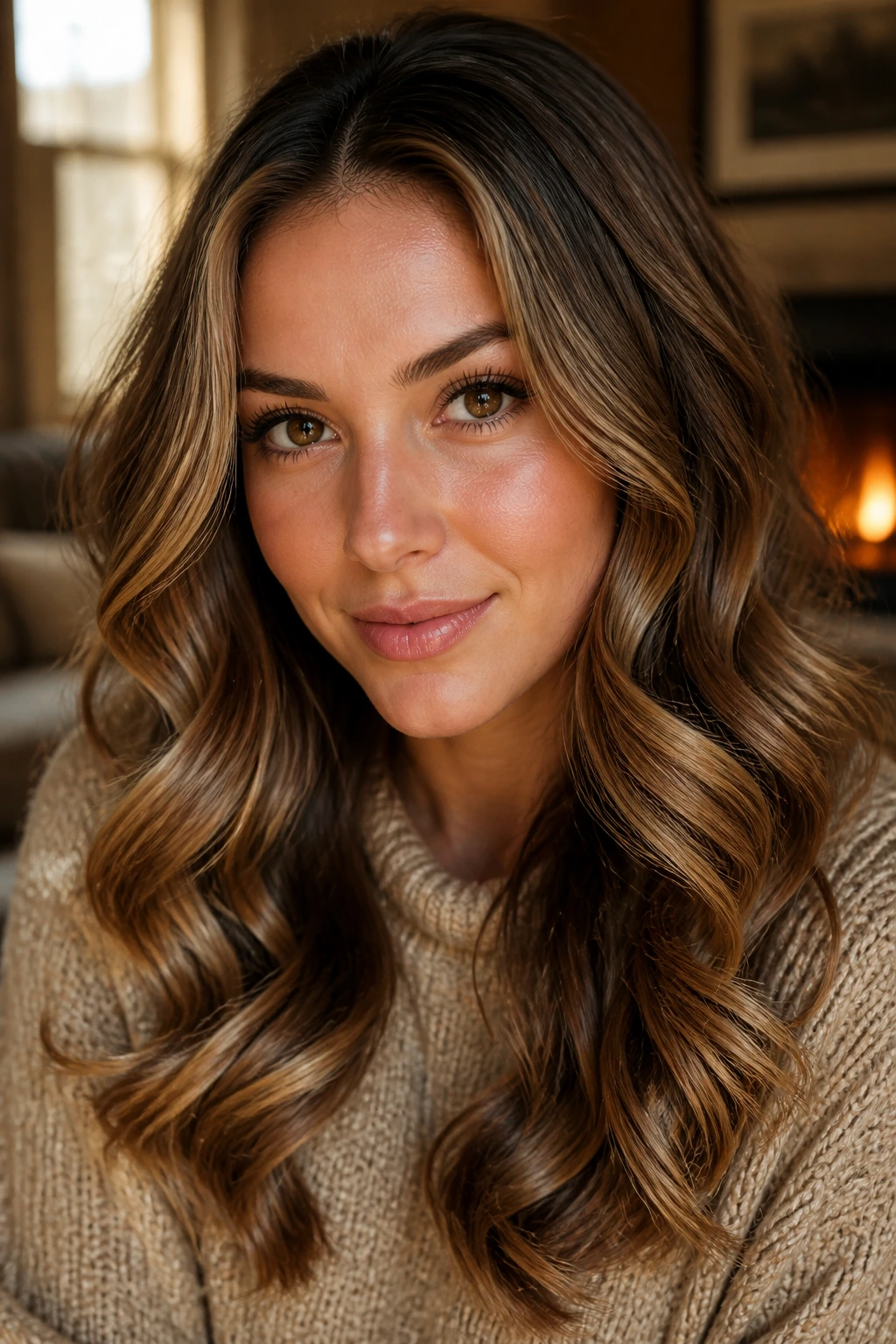 Close-up of a woman with loose barrel curls framing her face