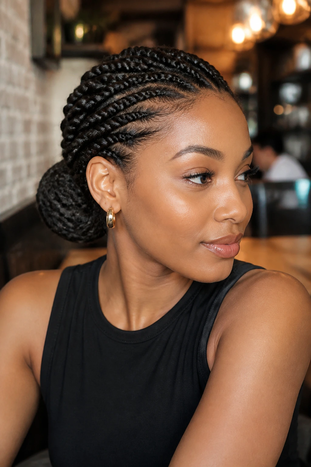 Close-up of a real woman with Low Bun Havana Twists at the nape