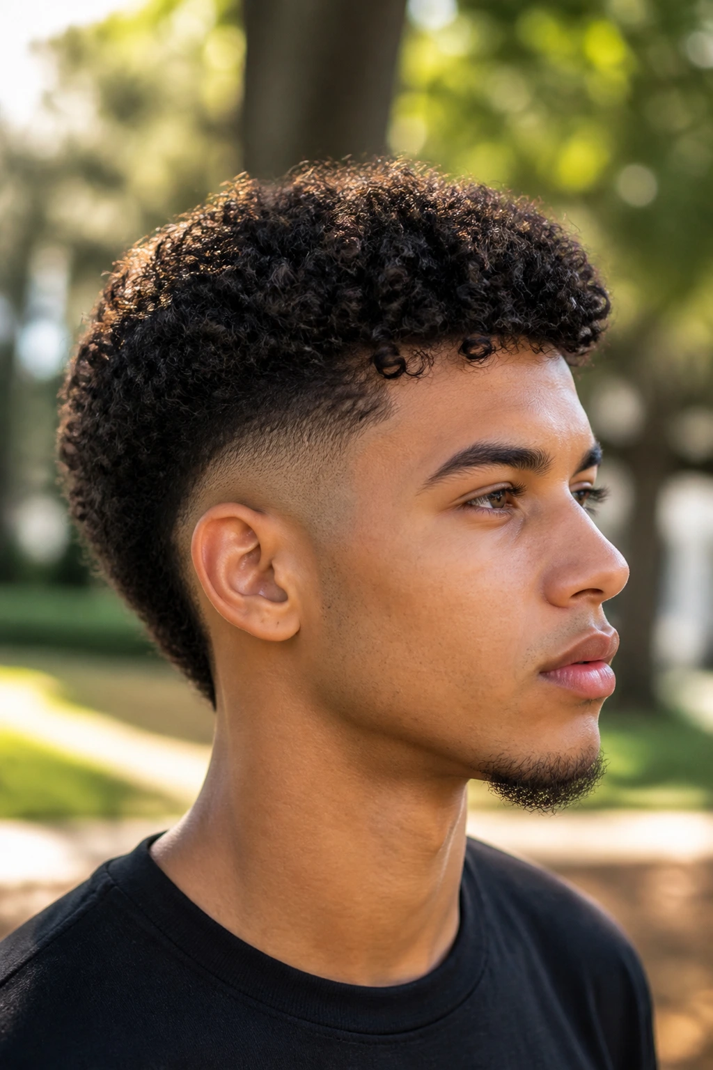 Portrait of Low Burst Fade with Textured Top on a real person