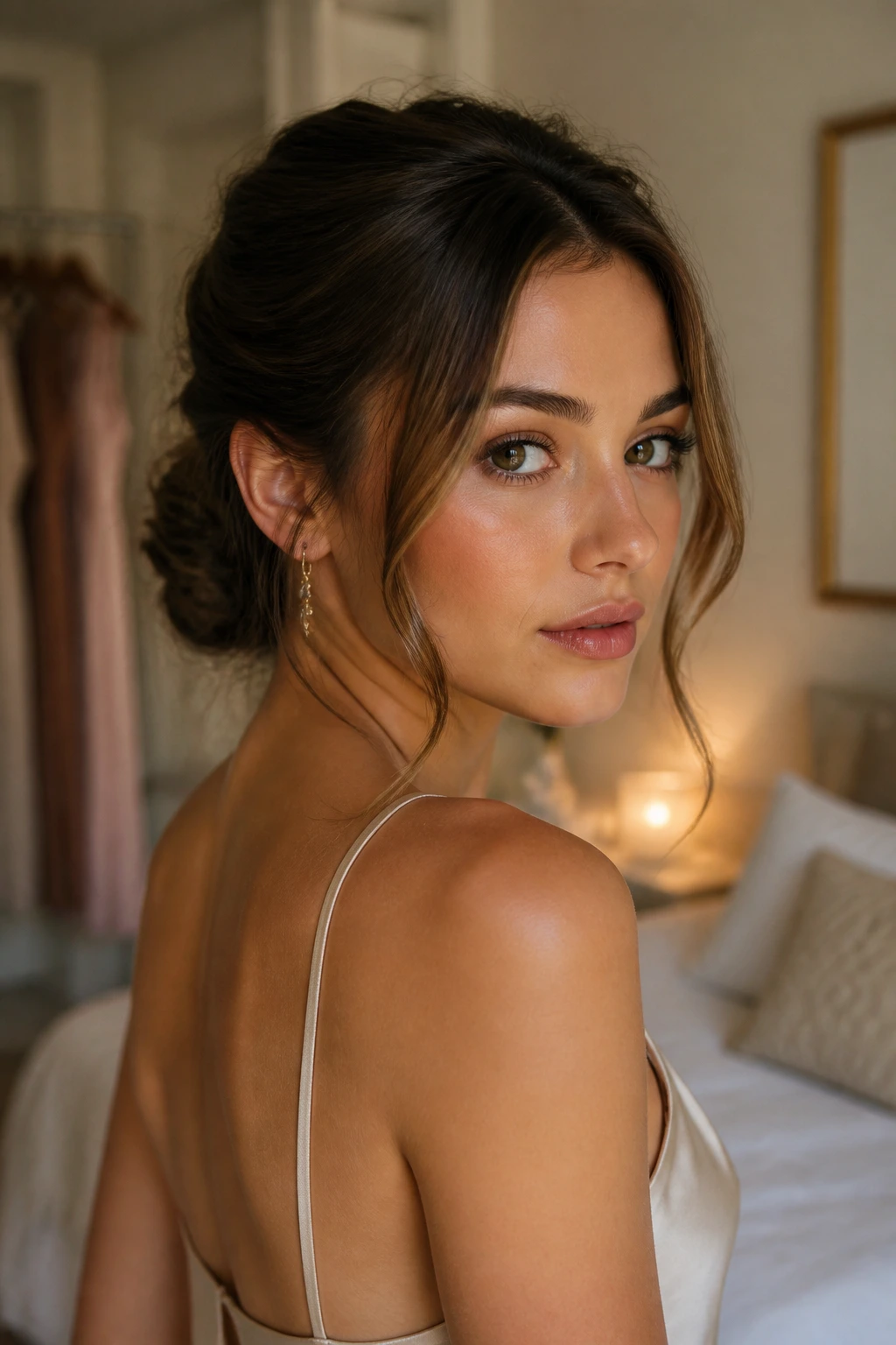 Textured low chignon with face-framing pieces on a real person