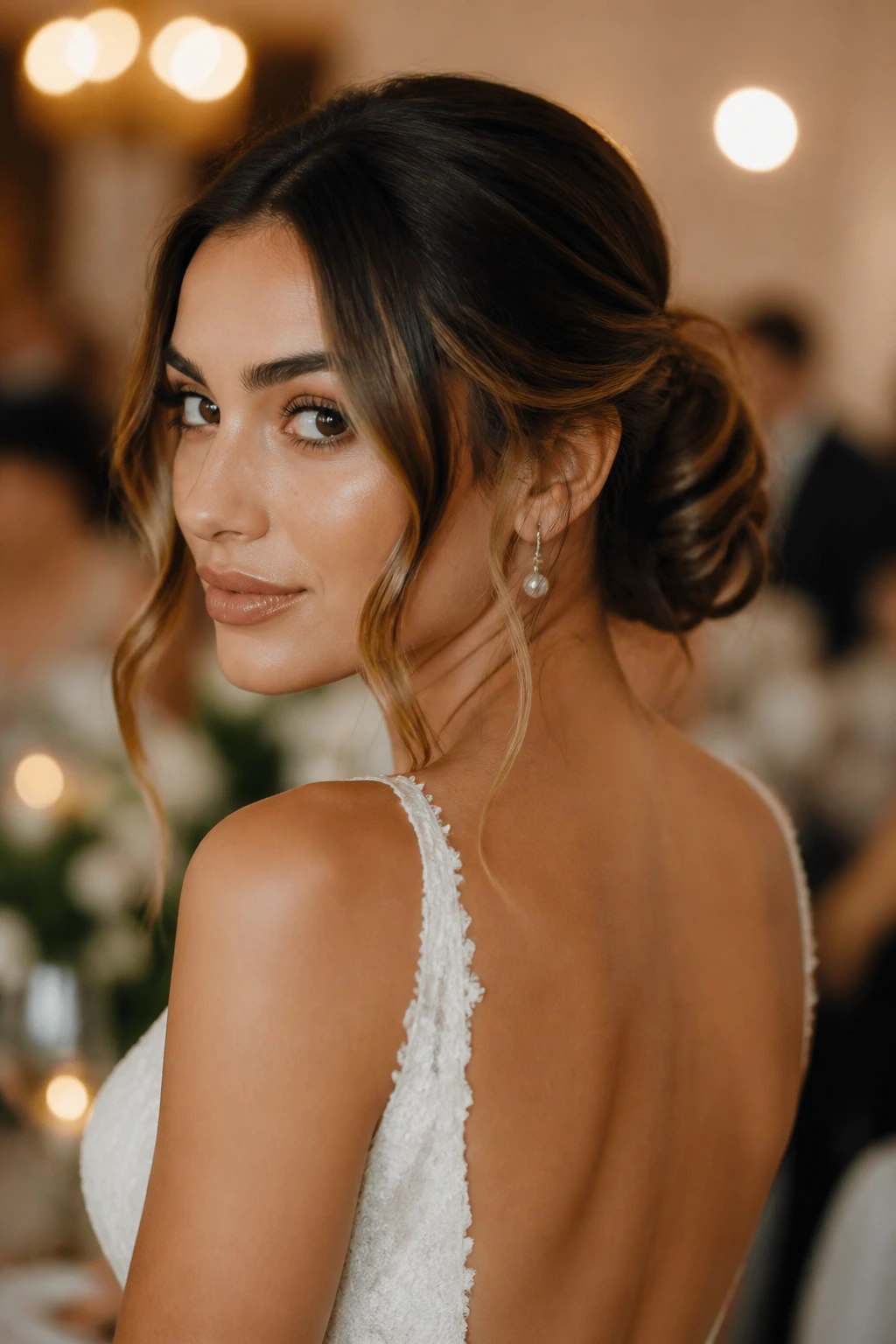 Bride with low chignon and face-framing waves