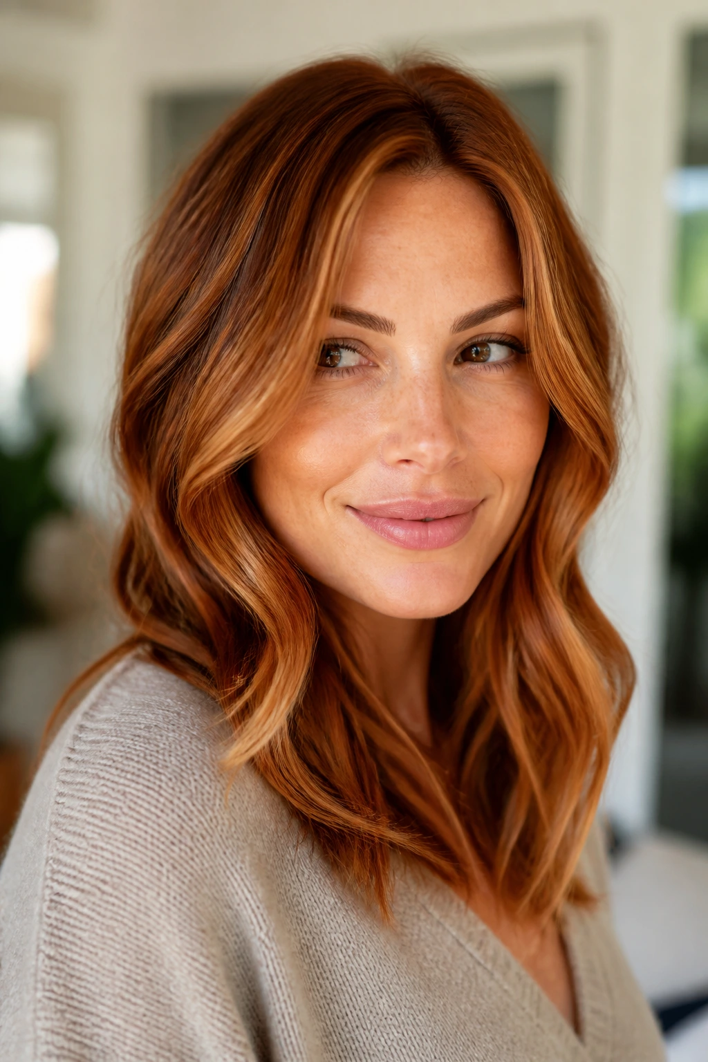 Portrait of a person with a low-commitment copper glaze on ginger hair