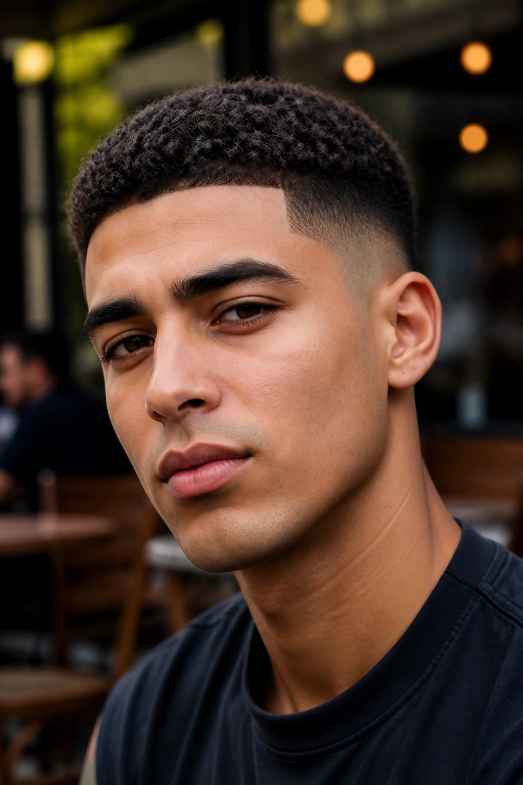 Close-up of real person with low fade coil top hairstyle