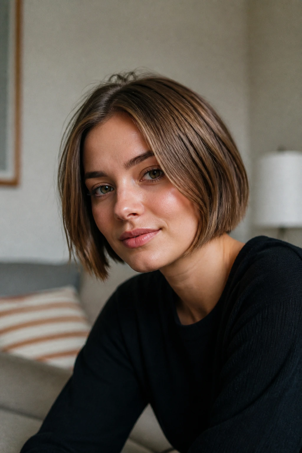 Portrait of real person with a low-maintenance bob