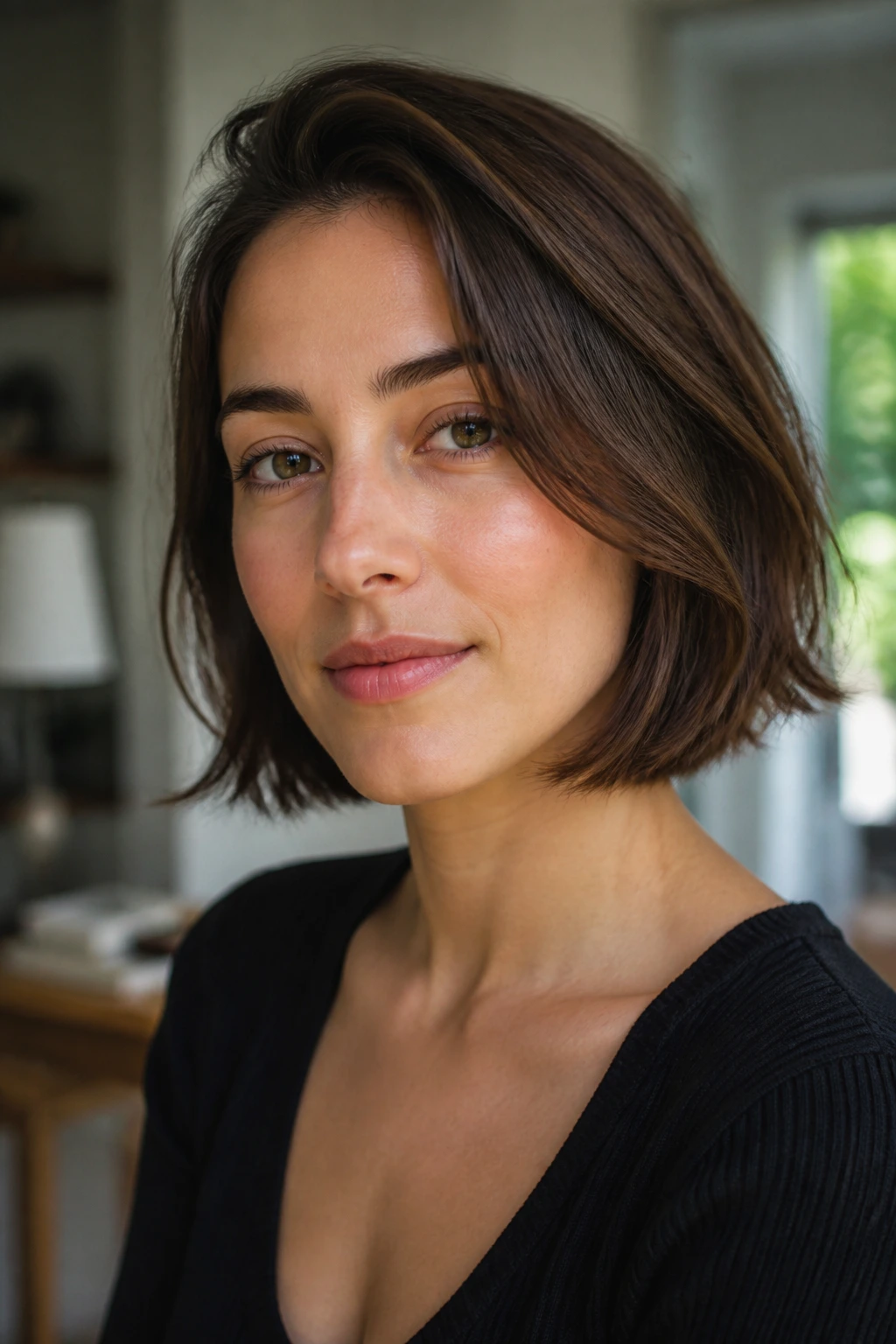Real person with a simple low-maintenance haircut in natural light