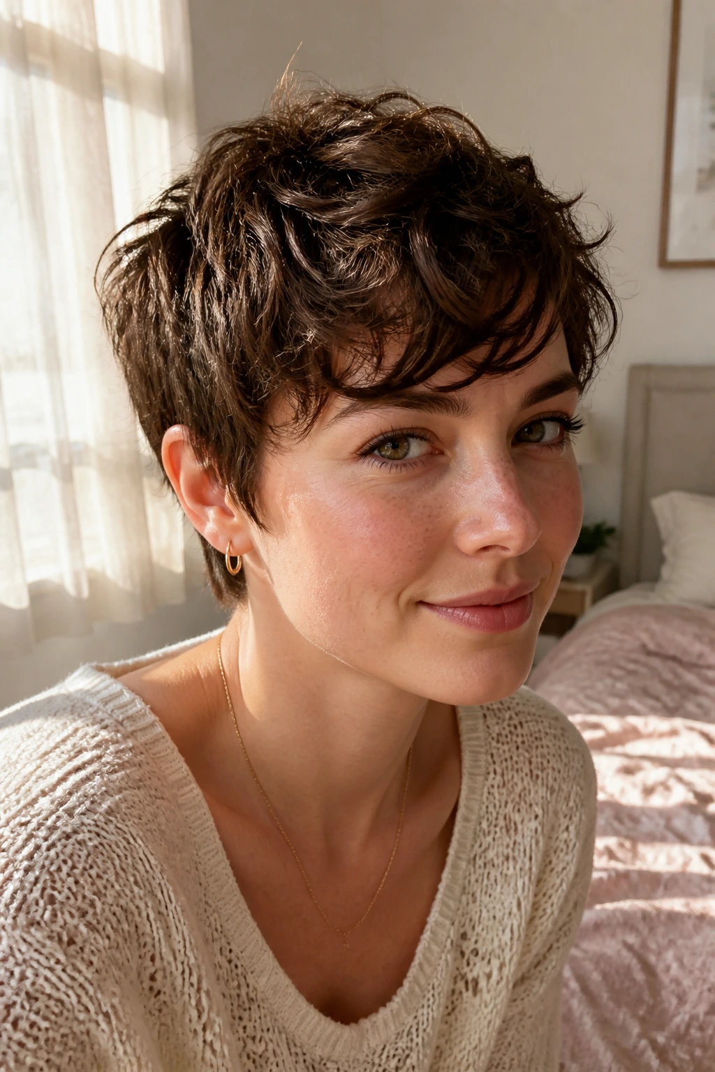 Close-up of Low-Maintenance Pixie With Natural Wave Pattern on a real person