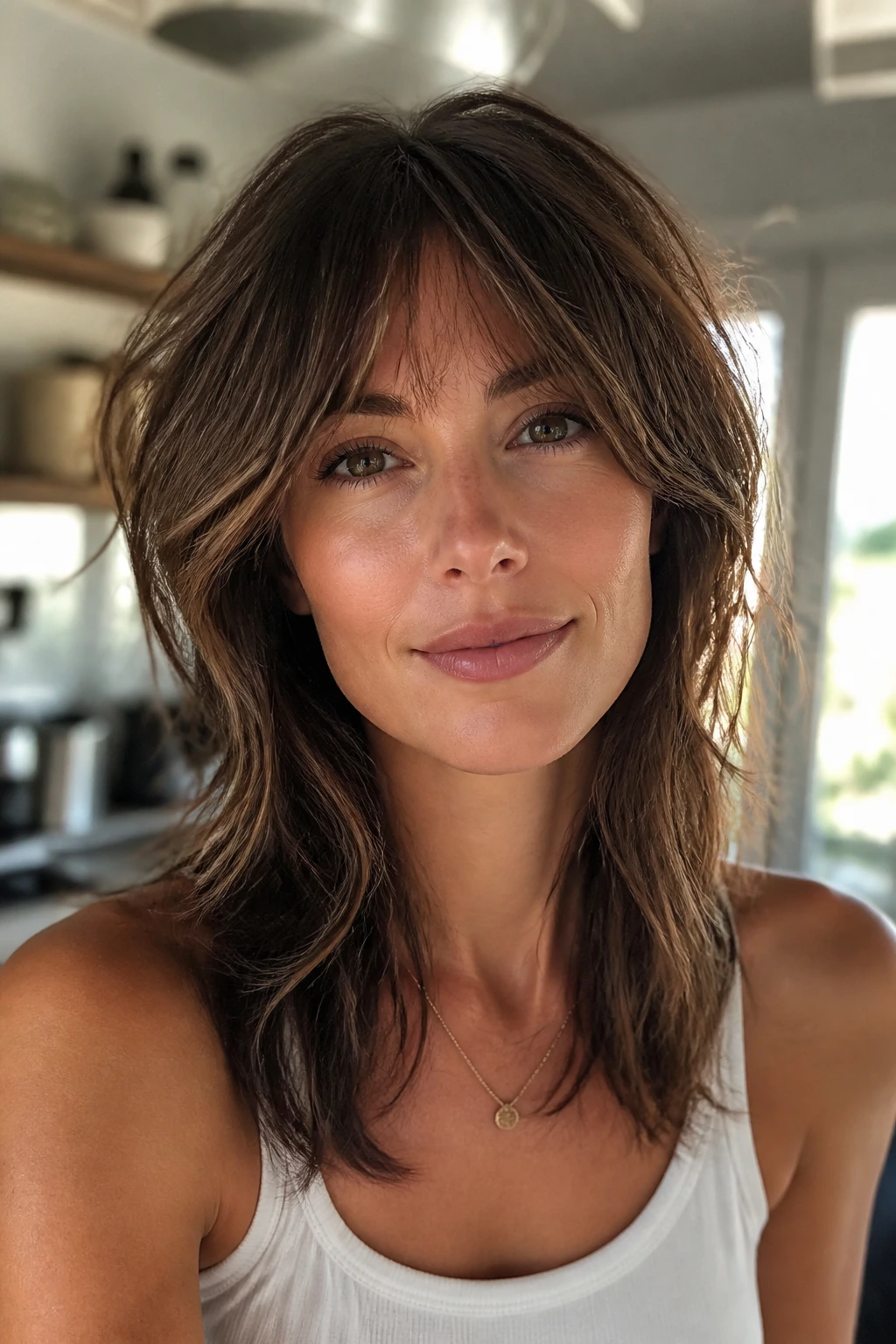 Close-up of a real person with Low-Maintenance Shag for Busy Mornings and easy front layers