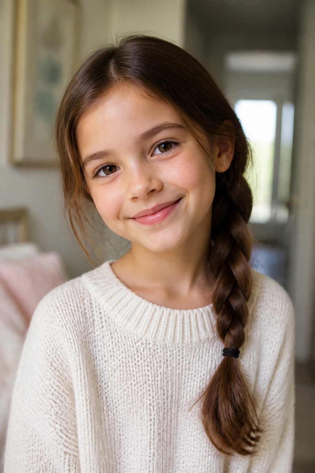 Close-up of a child with a low side braid