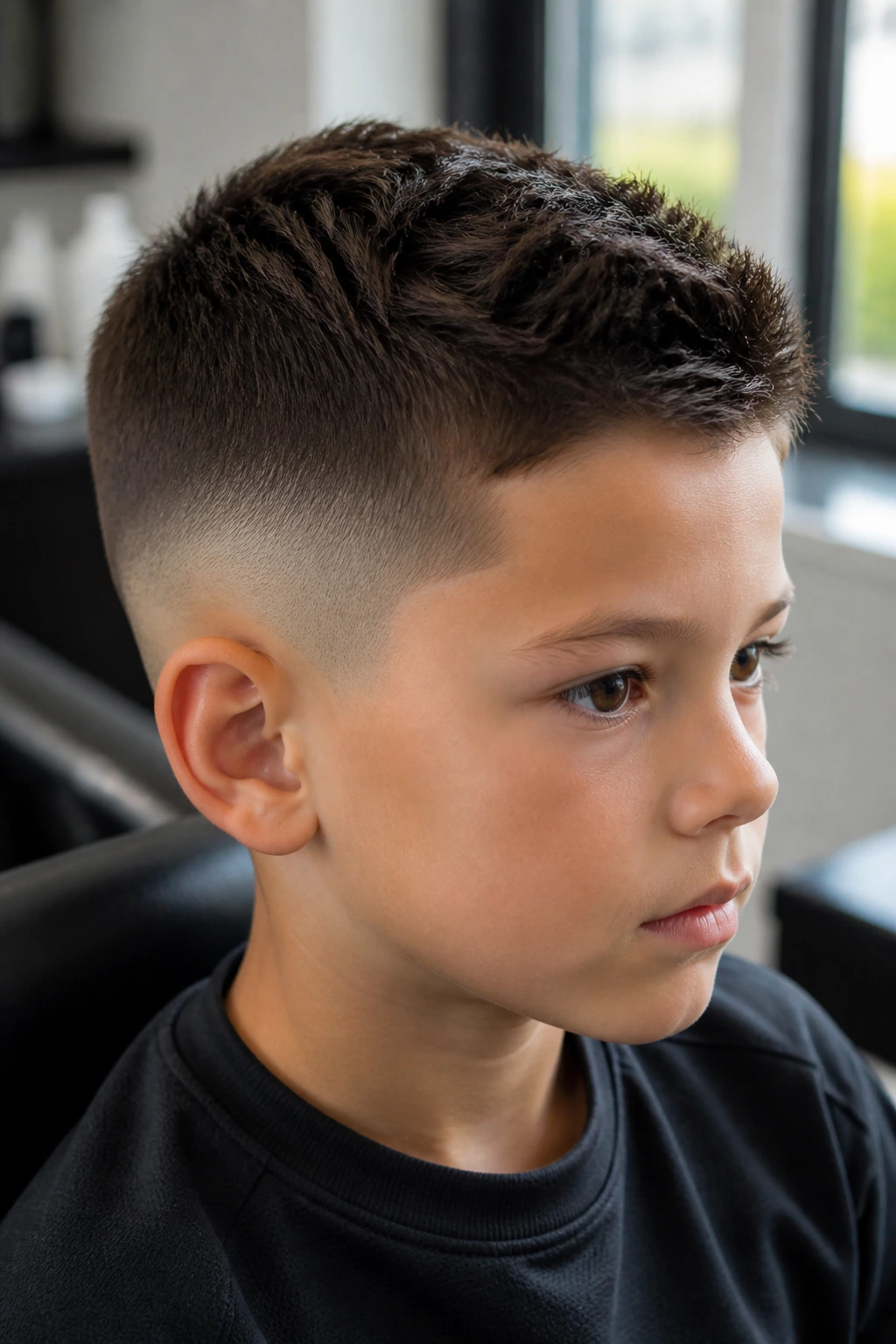 Boy with a low taper fade and short top