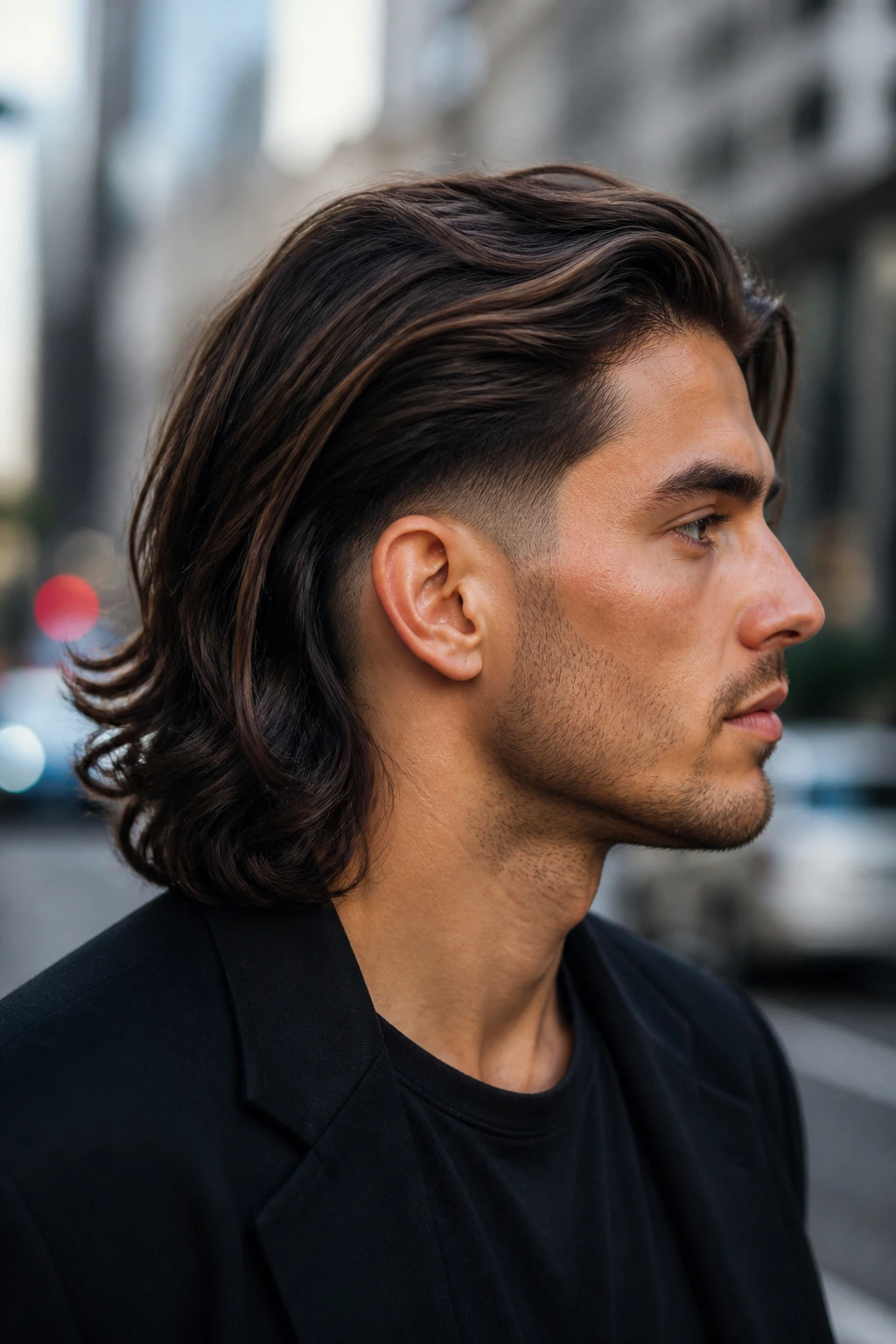 Man with low taper fade and long top hair