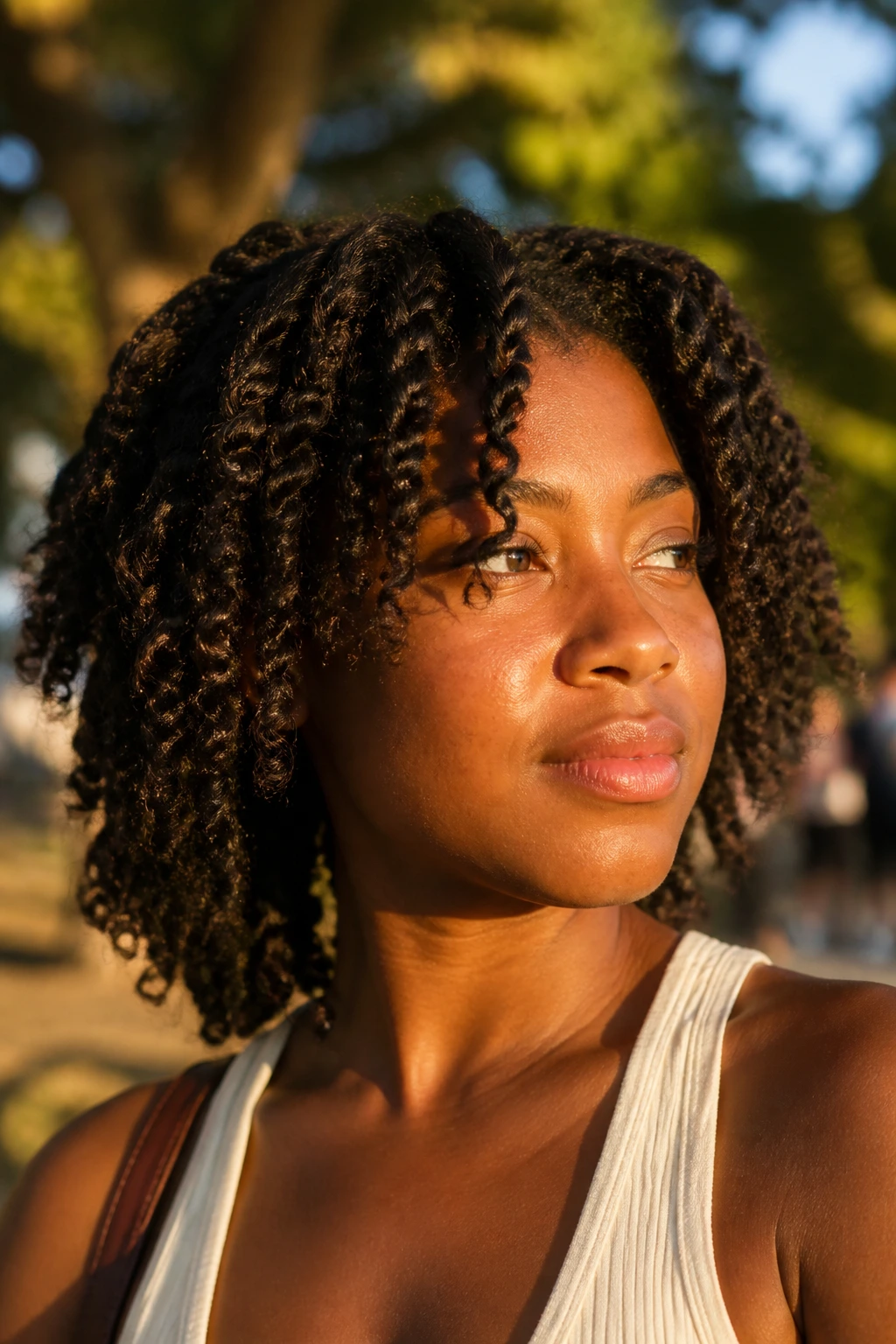 Portrait of a real person with a low-tension twist-out and soft waves