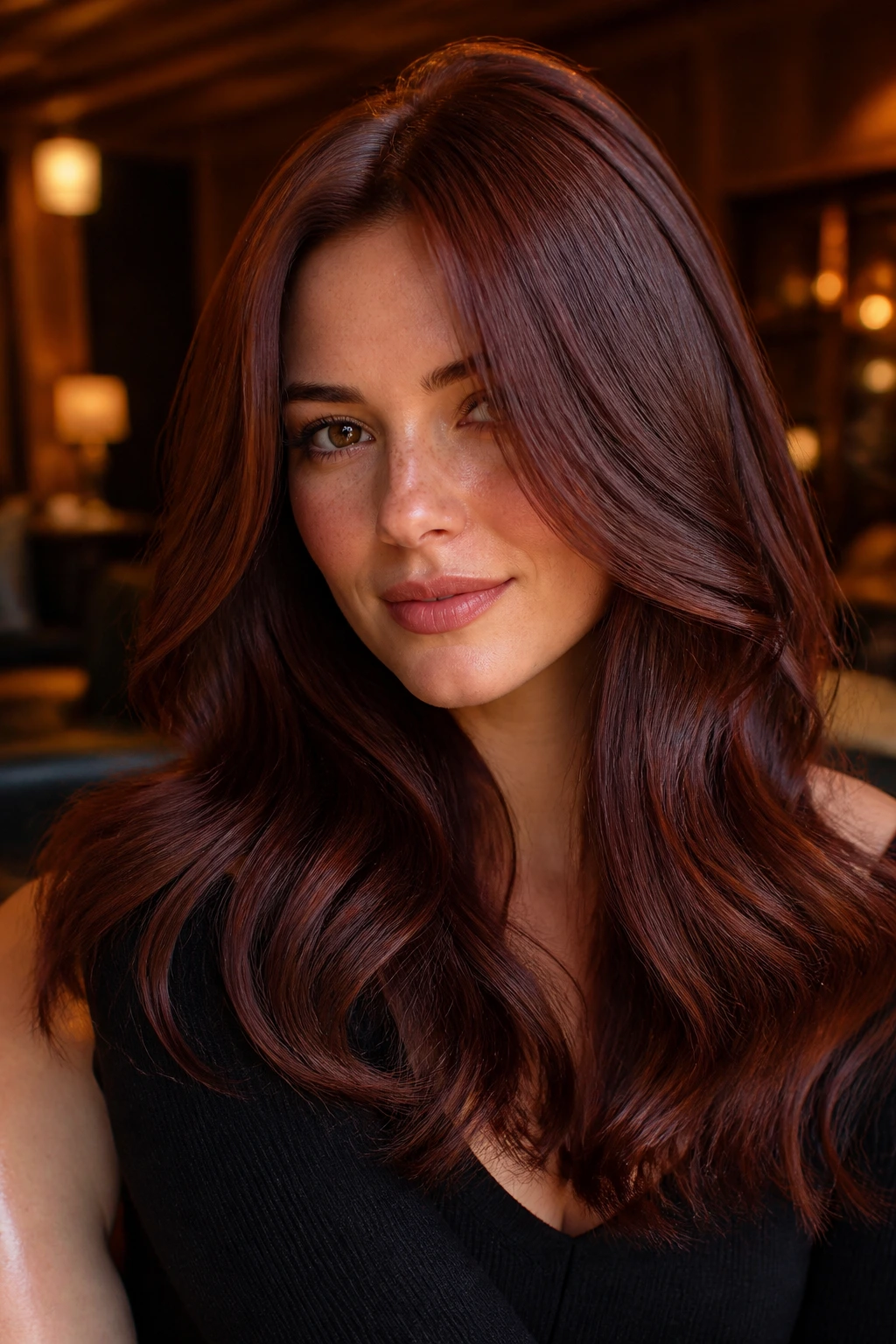 Close-up of a real person with mahogany ember hair glow