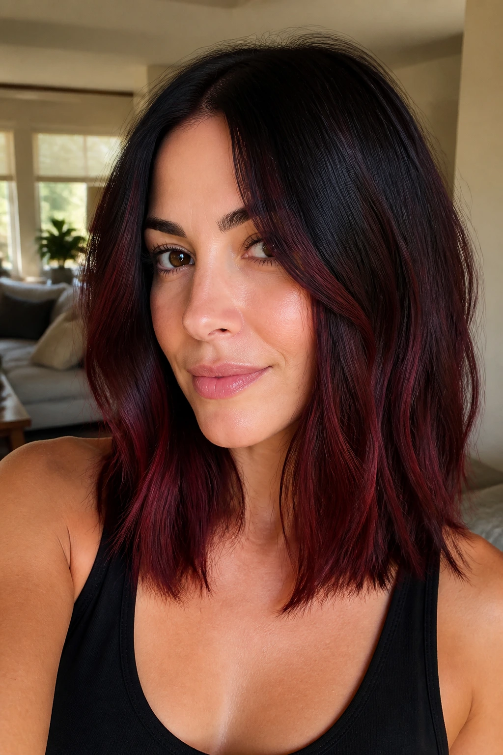 Mahogany melt shoulder-length hair color