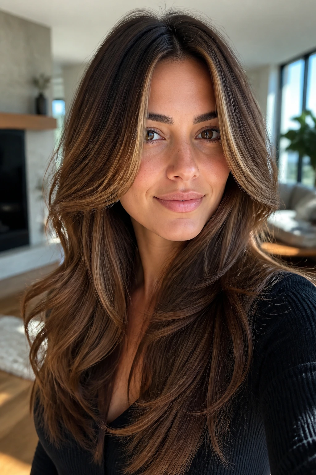 Portrait of a real woman with maple hair and a soft money piece at the front