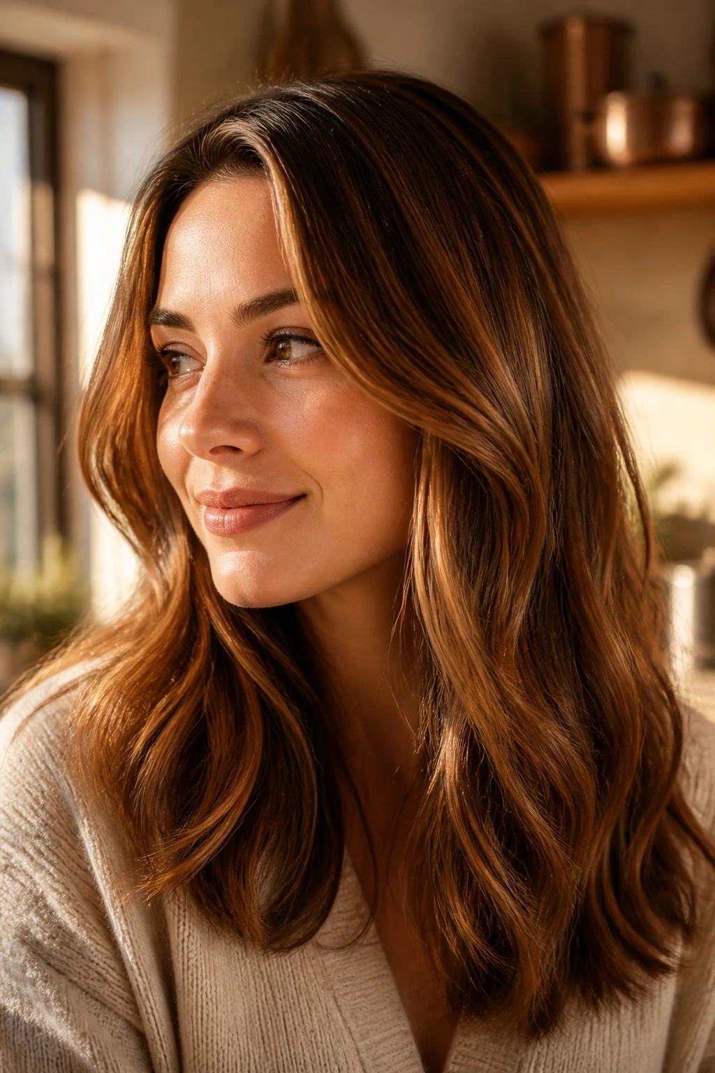 Real woman with Maple Syrup Brunette featuring maple-toned ribbons