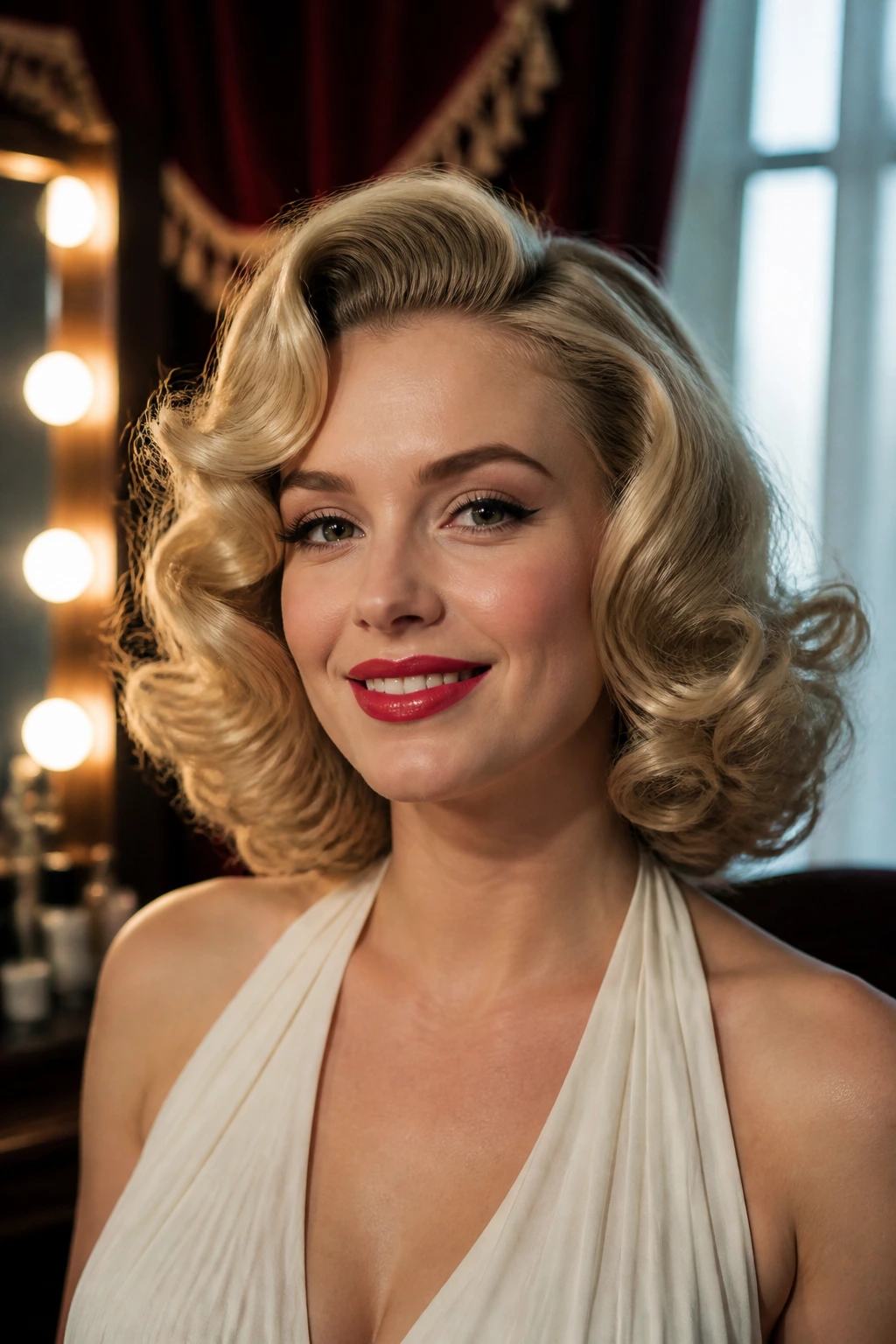 Midlength Marilyn-inspired curls on a real woman