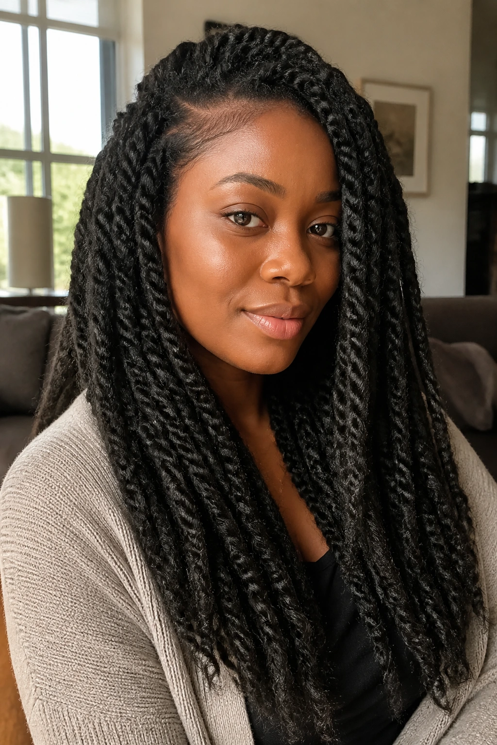 Close-up of Marley twists with fluffy texture on a real woman
