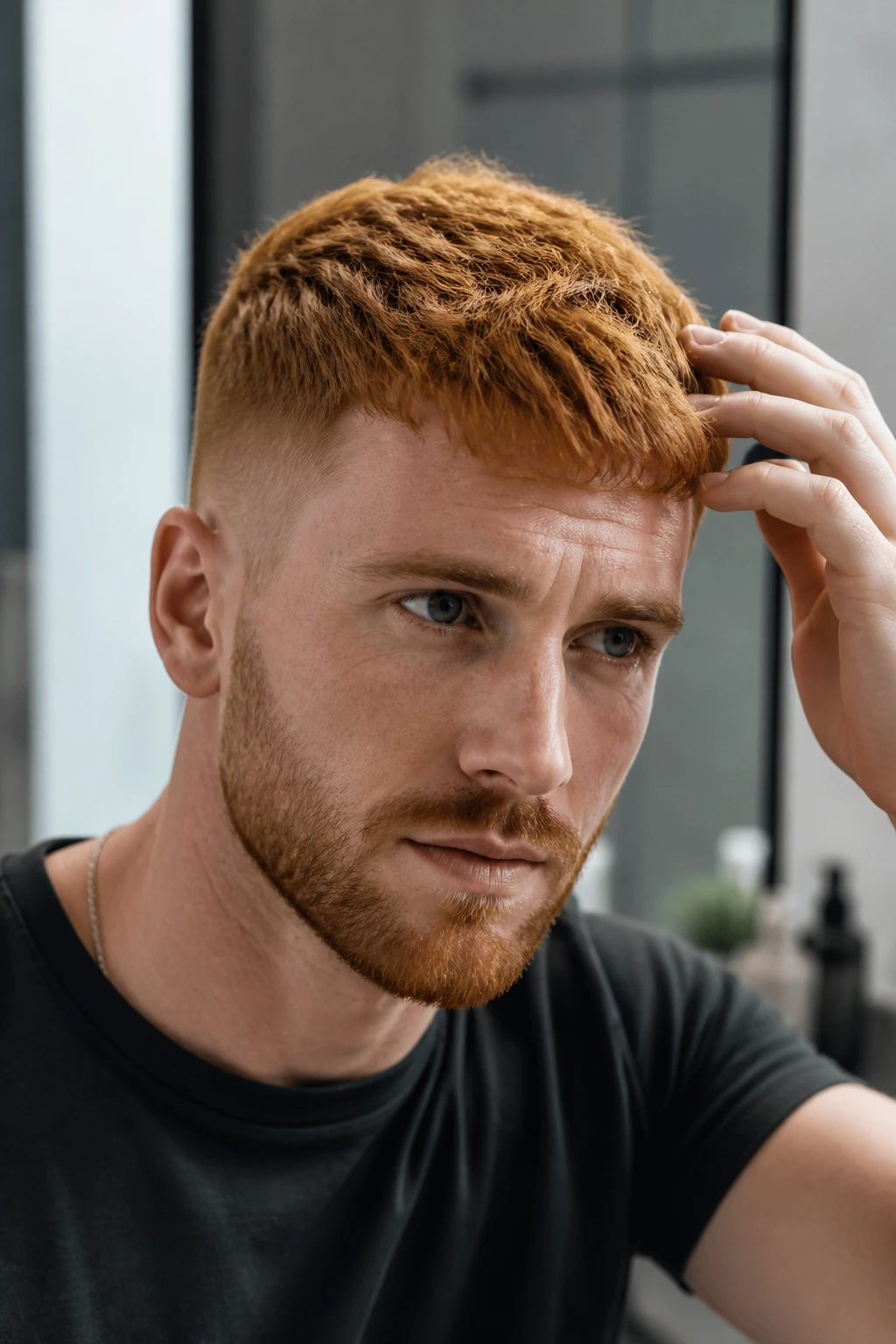 Man with red hair styled in matte finish