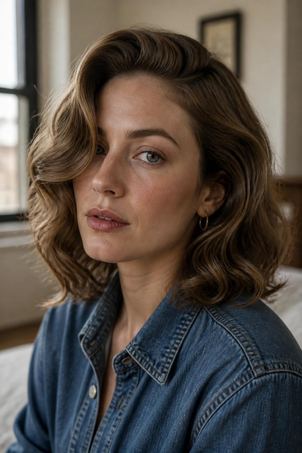 Real person with matte undone vintage waves in casual indoor setting