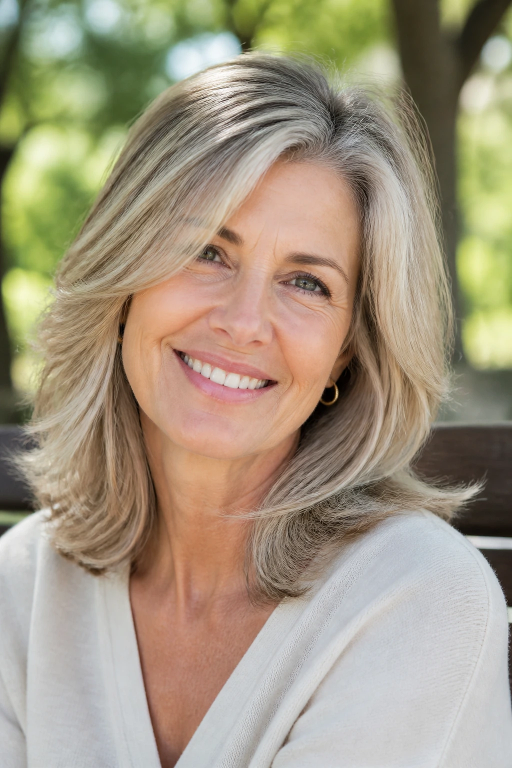 Portrait of a woman with mid-length soft, light layers.