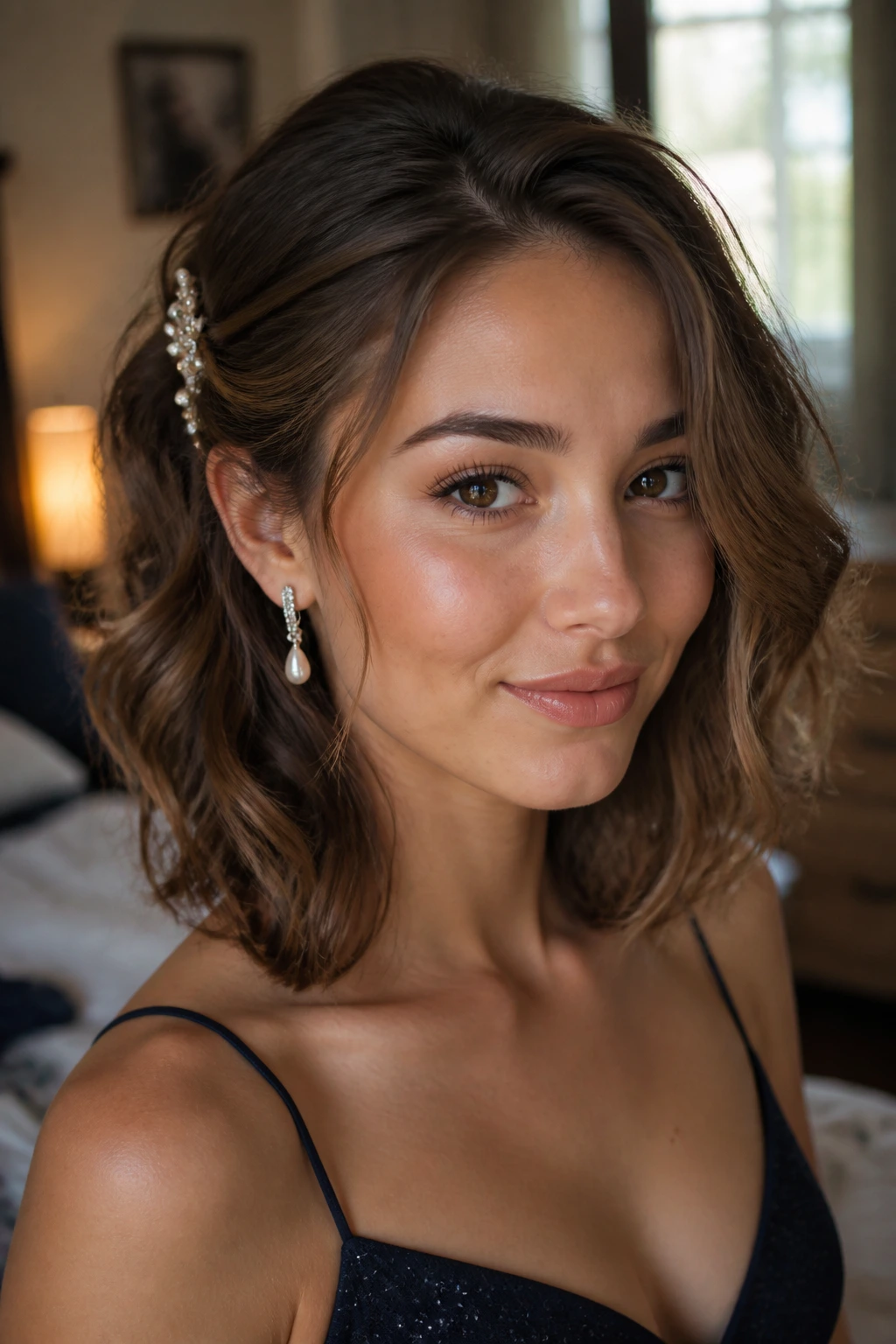 Medium-length hair portrait in warm window light