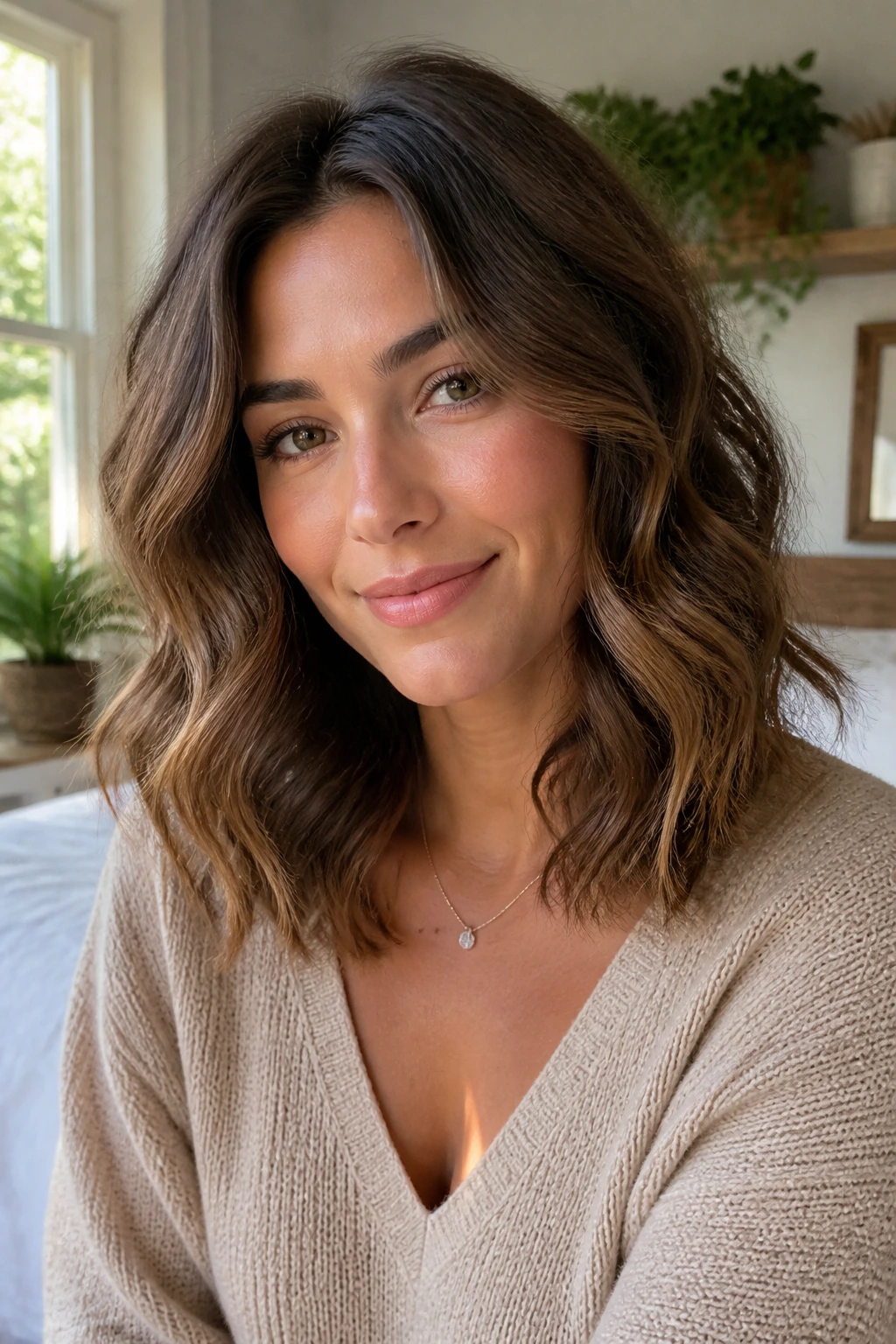 Close-up of a real woman with medium-length waves illustrating wave hold