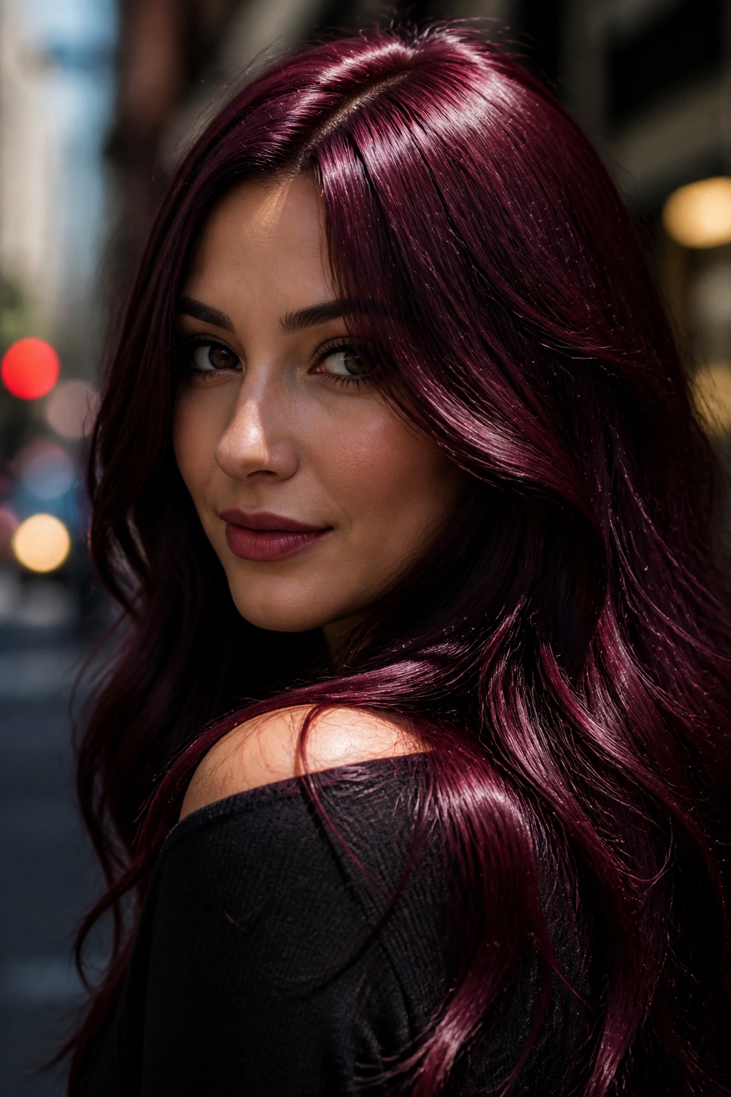 Portrait of a person with merlot velvet red hair